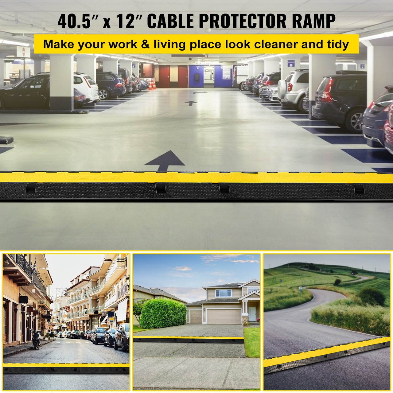3 Channel Cable Protector Ramp Rubber Electrical Wire Cover Power Cord Warehouse