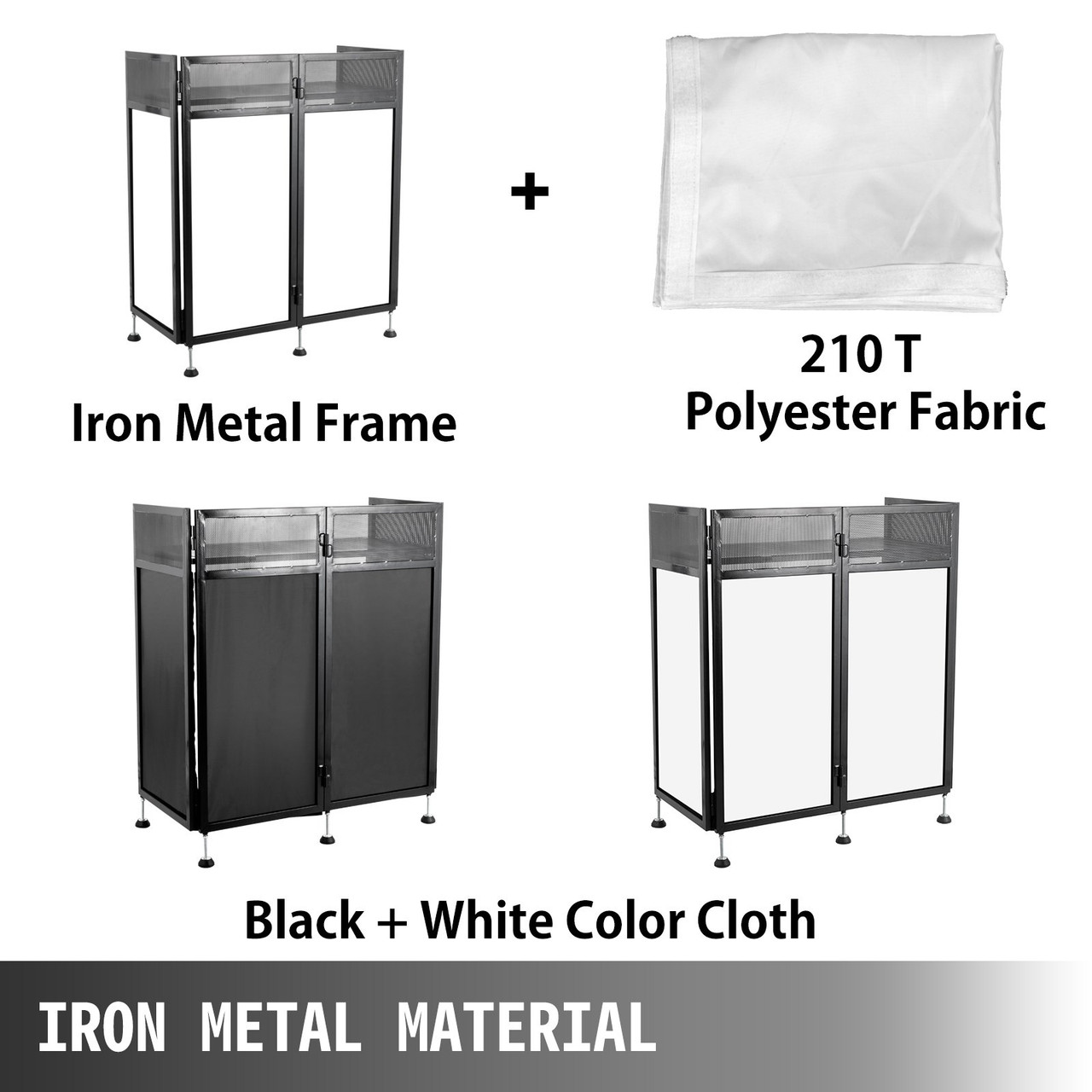 Dj Event Facade White/black Scrim Metal Frame Booth + 20" X 40" Flat Table Top