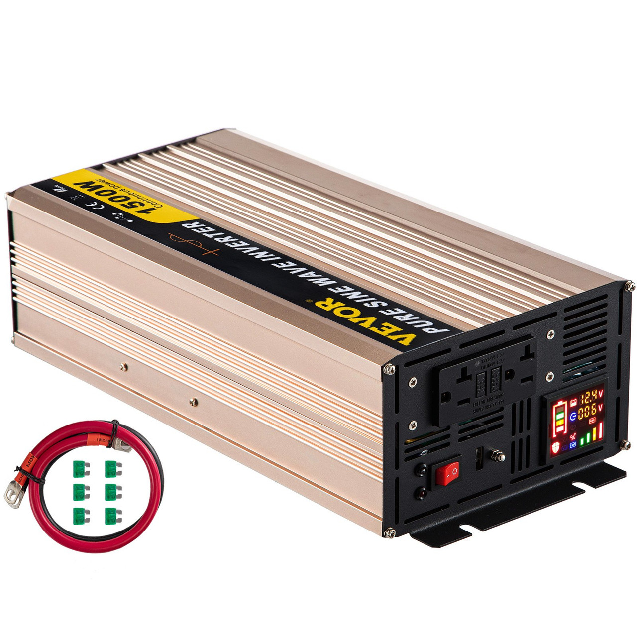 Pure Sine Wave Inverter, 1500 Watt Power Inverter, DC 12V to AC 110V Car Inverter, with LCD Display, 5V USB Port, AC Outlets (GFCI) Power Converter, for Car, RV Truck,Solar System,Travel Camping