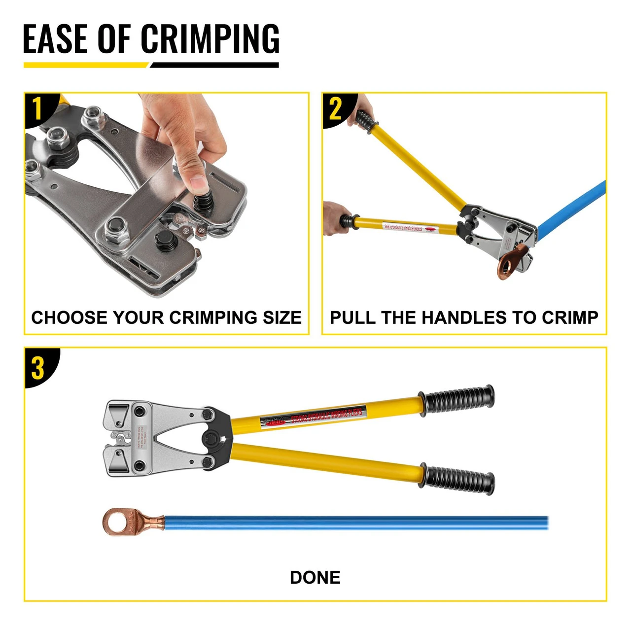 Battery Cable Crimping Tool 10-120 mm2, Cable Lug Crimping Tool for Heavy Duty Wire Lugs, Battery Cable Crimper for AWG 8-4/0, Hexagon Lug Crimping Tool for Wire Cable Cutting and Crimping