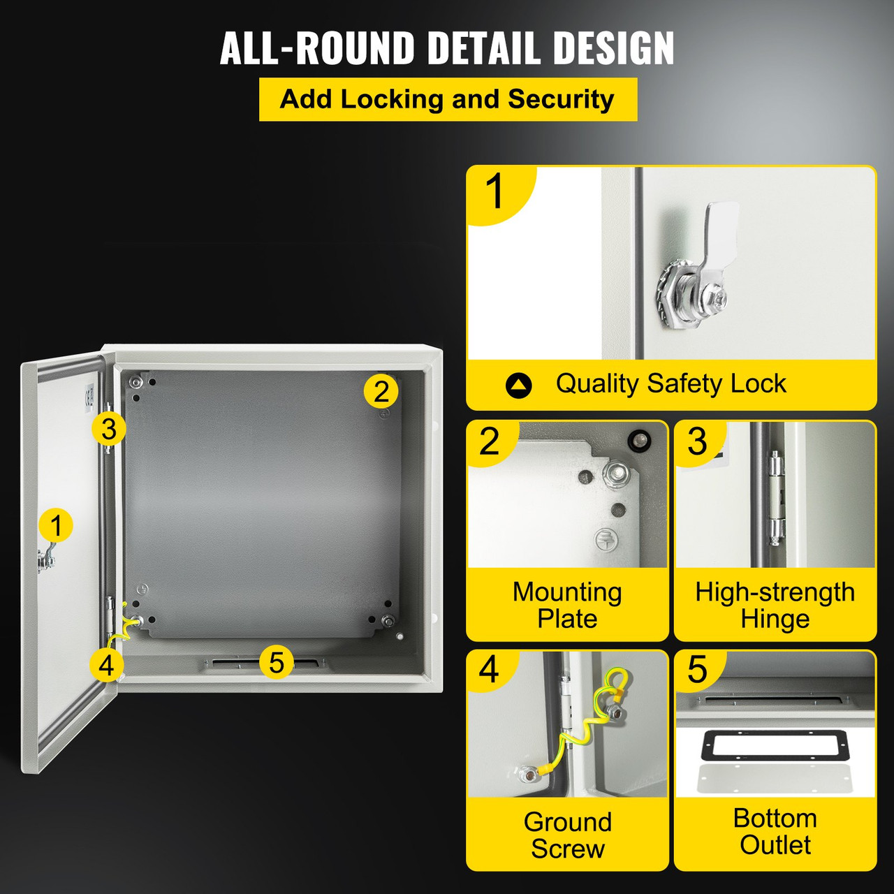 NEMA Steel Enclosure, 20 x 20 x 6'' NEMA 4X Steel Electrical Box, IP66 Waterproof & Dustproof, Outdoor/Indoor Electrical Junction Box, With Mounting Plate