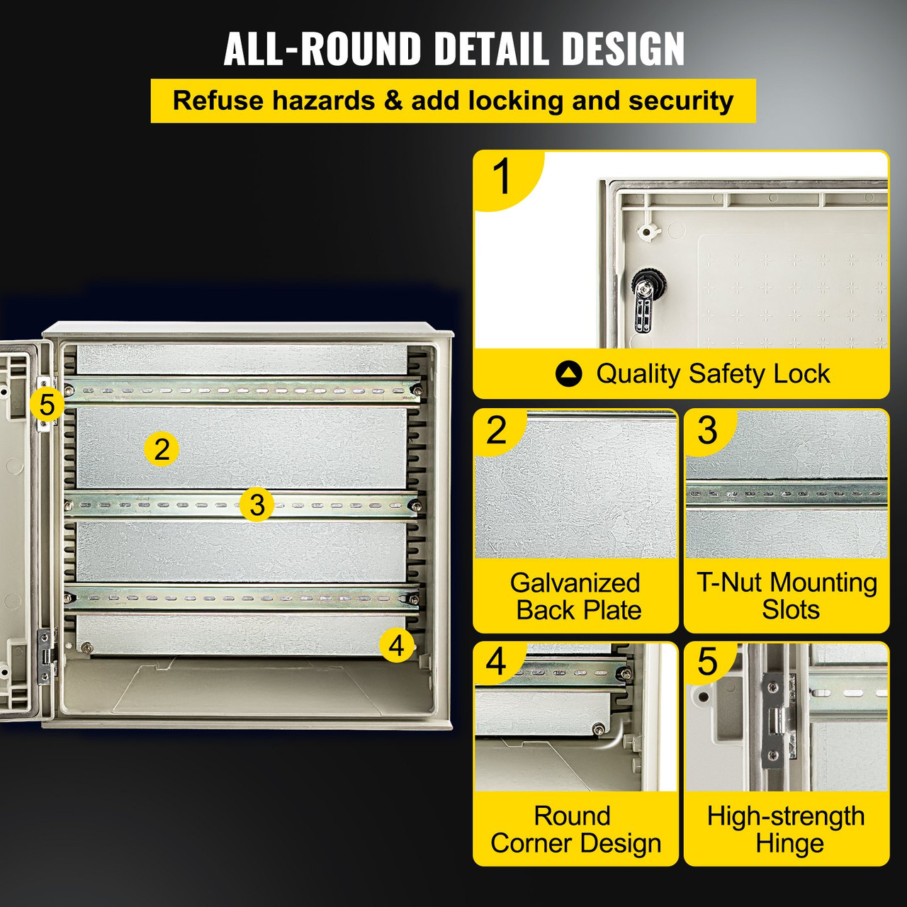 NEMA Steel Enclosure, 16 x 16 x 8'' NEMA 4X Fiberglass Electrical Box, IP66 Waterproof & Dustproof, Outdoor/Indoor Electrical Junction Box, with Mounting Plate(40 x 40 x 20 cm)