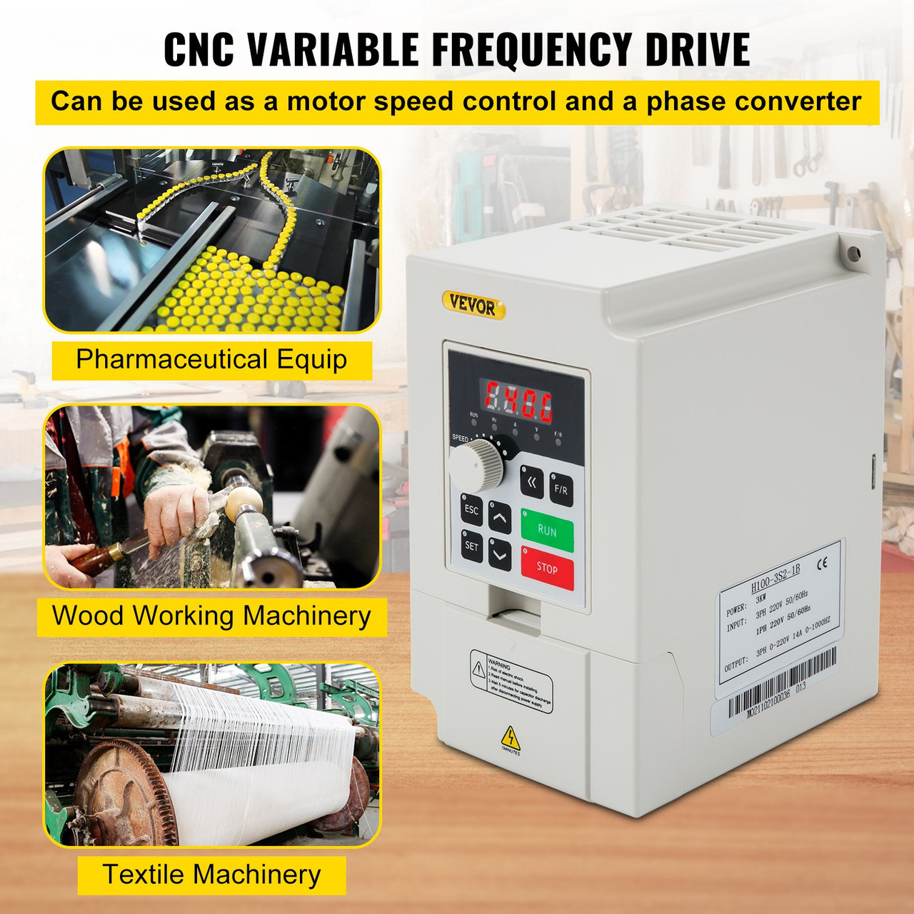 VFD 3KW 220V 4HP, 1 or 3 Phase Input, 3 Phase Output Variable Frequency Drive, AC 14A 0~1000HZ CNC Motor Inverter Converter for Motor Speed (RS485)