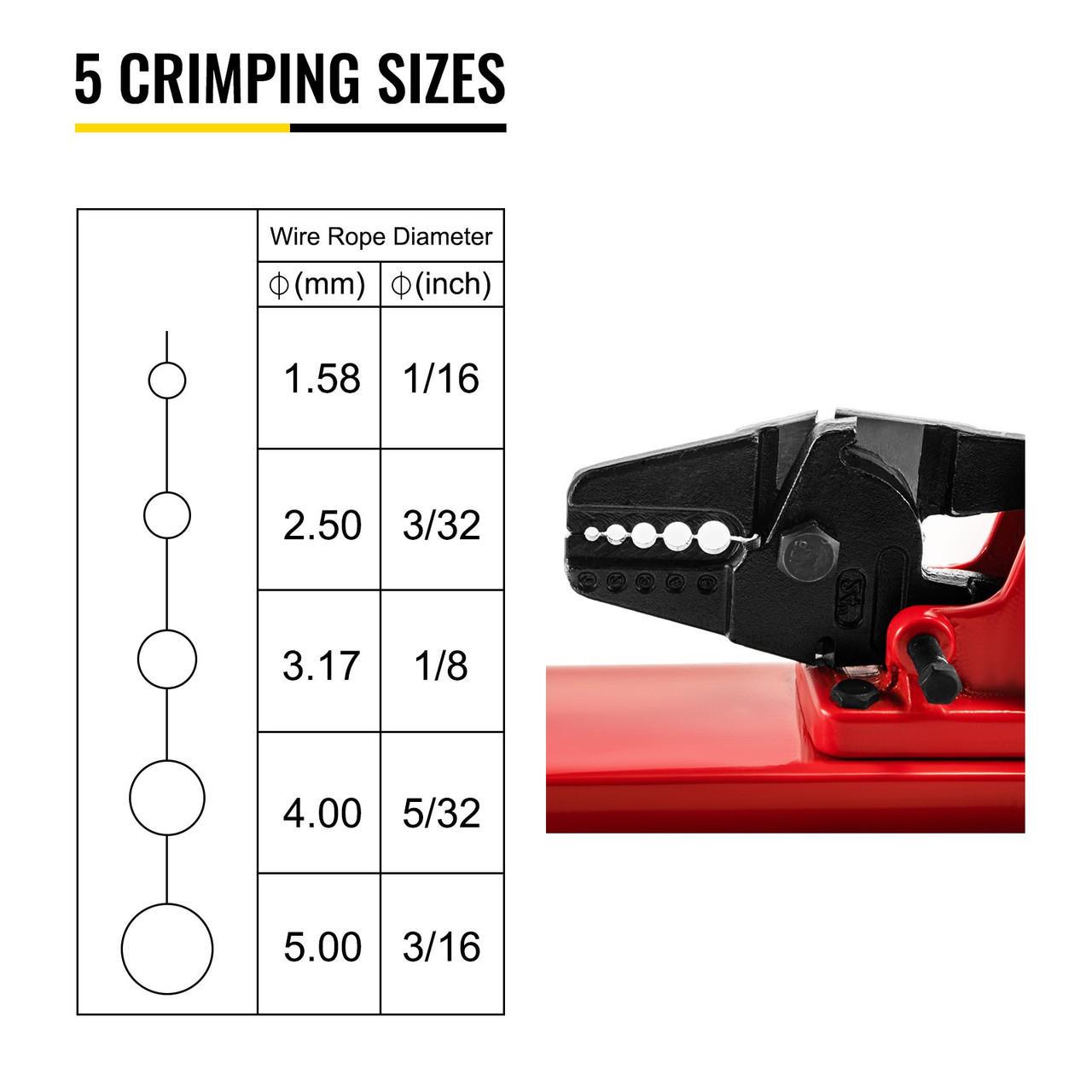 Bench Type Hand Swager, 24" Bench Type Swaging Tool, Bench Type Crimper for 1/16" 3/32" 1/8" 5/32" 3/16", CRV (HRC 35-45 Degree) Bench Type Crimping Tool, Bench Swager Tool for Cable Wire Rope