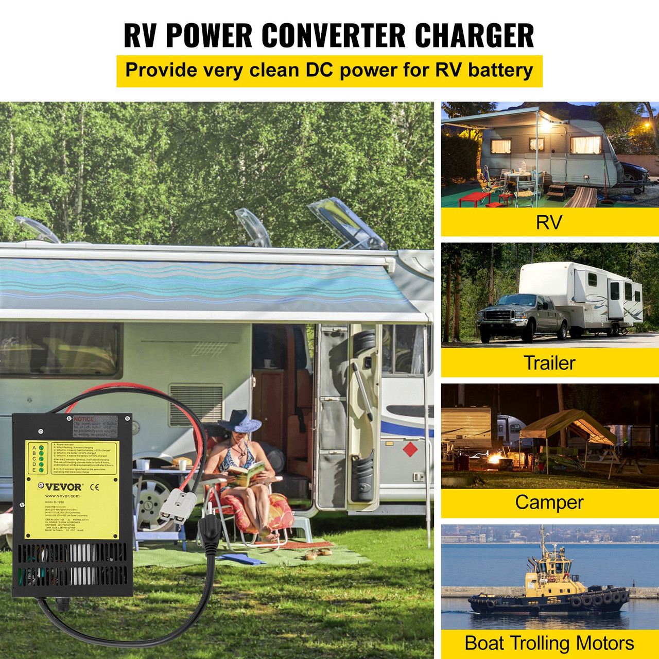 RV Power Converter Battery Charger 110 V AC to 12 V DC 60 AMP RV Converter