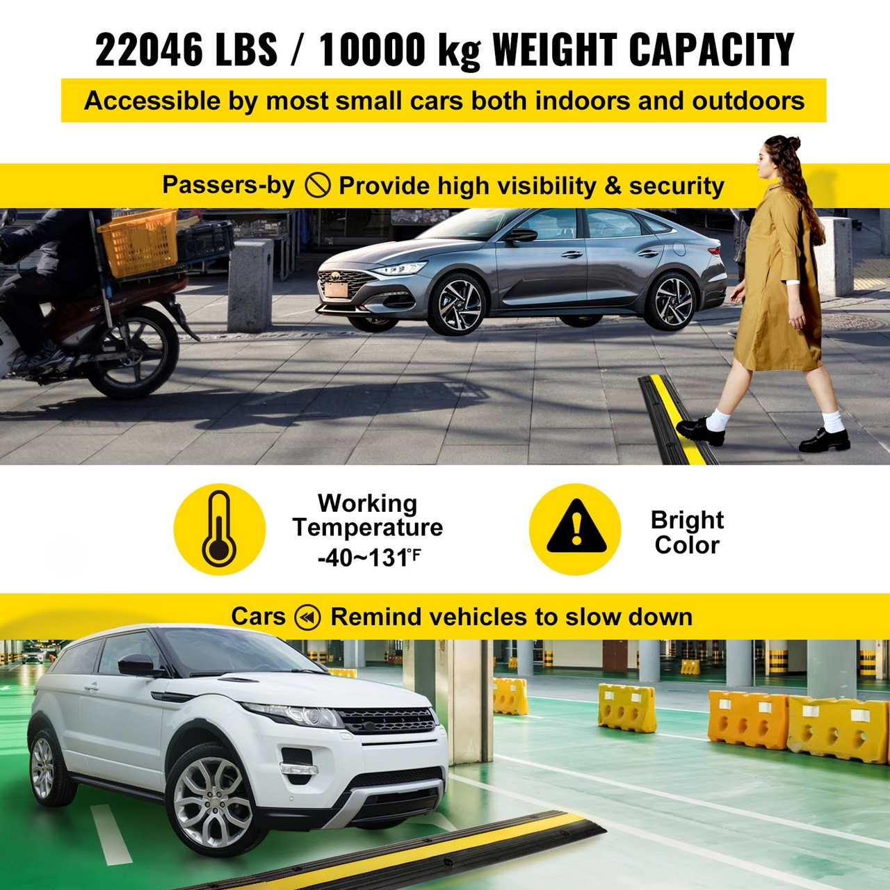 Modular Rubber Speed Bump Driveway Cable Protector Ramp 3 Pack 1-Channel
