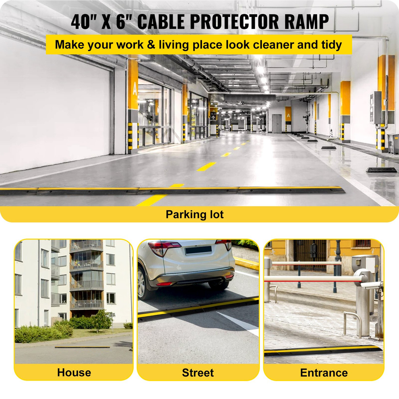 Modular Rubber Speed Bump Driveway Cable Protector Ramp 3 Pack 1-Channel