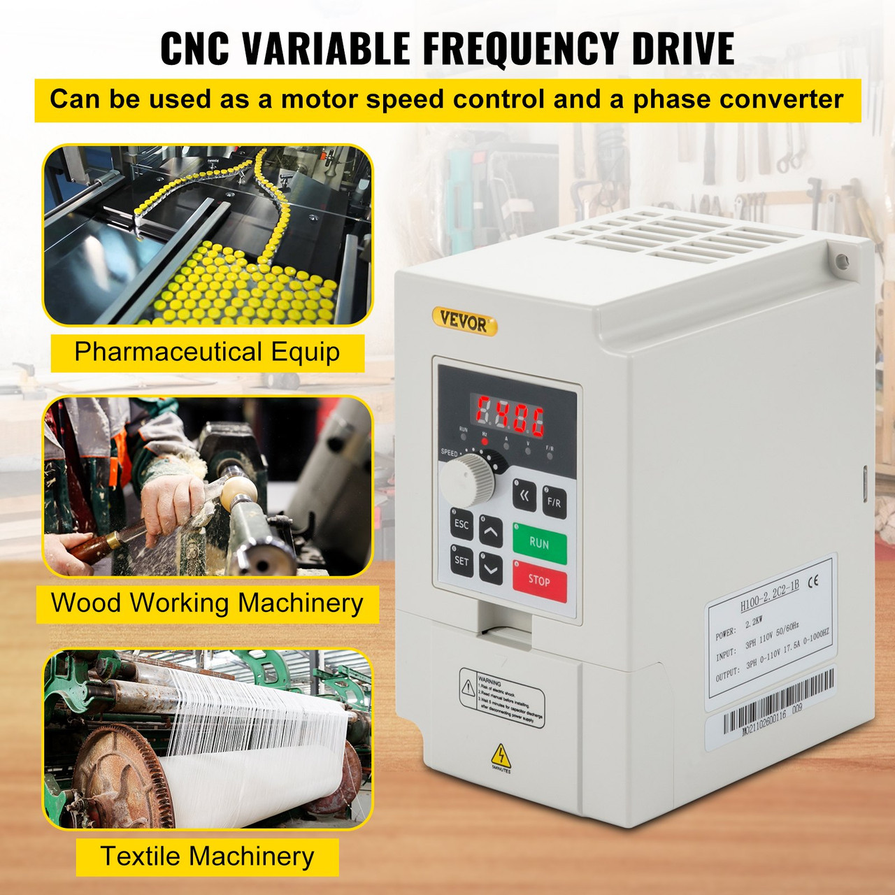 VFD 2.2KW 110V 3HP, 1 or 3 Phase Input, 3 Phase Output Variable Frequency Drive, AC 17.5A 0~1000HZ CNC Motor Inverter Converter for Motor Speed (RS485)