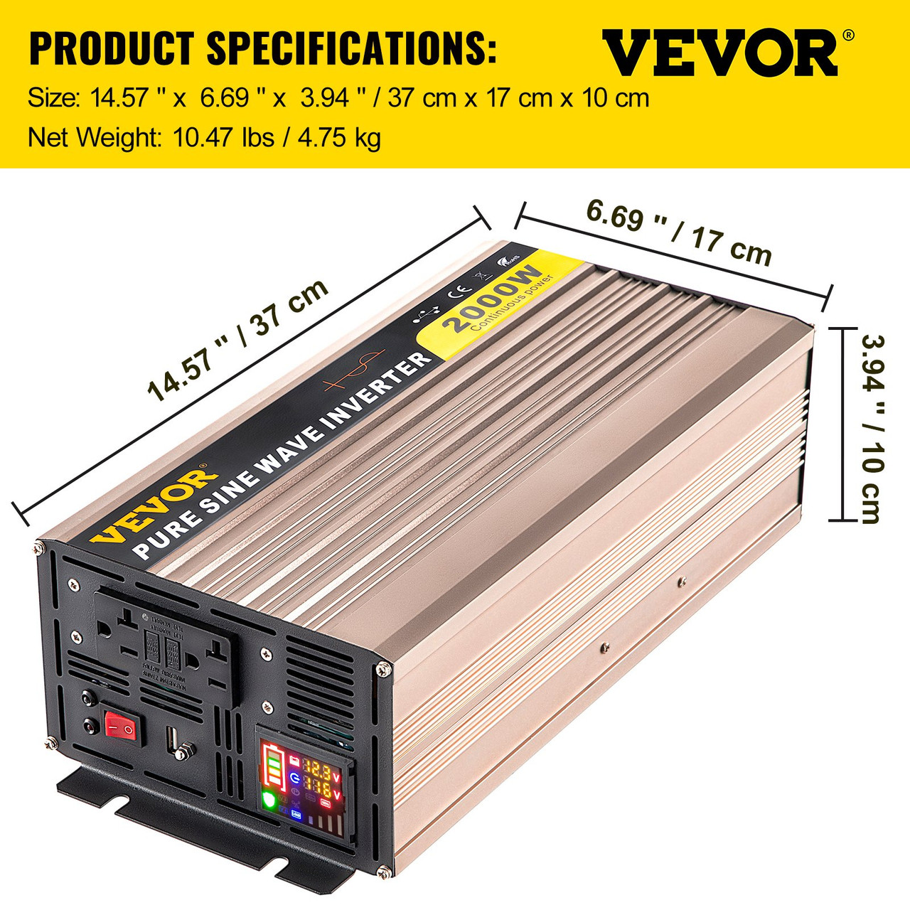 Pure Sine Wave Inverter, 2000 Watt Power Inverter, DC 12V to AC 110V Car Inverter, with LCD Display 5V USB Port AC Outlets (GFCI) Power Converter for Car, RV Truck, Solar System, Travel Camping