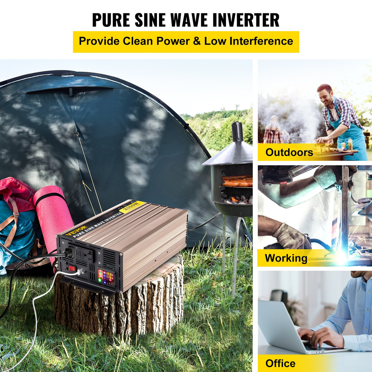 Pure Sine Wave Inverter, 2000 Watt Power Inverter, DC 12V to AC 110V Car Inverter, with LCD Display 5V USB Port AC Outlets (GFCI) Power Converter for Car, RV Truck, Solar System, Travel Camping