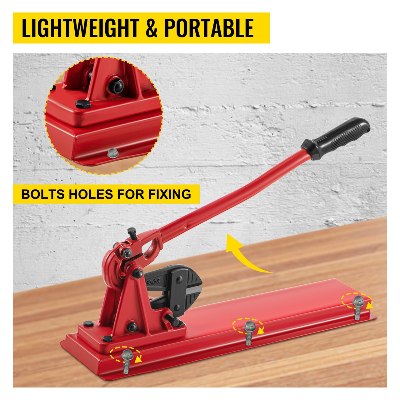 24" Bench Type Hand Swager, Cutting Capacity 3/8" Bolt Cutter Bench Type, Hardness 35-45HRC Crimping Tool Bench Wire Rope Cable, Red Swaging Machine for Swaging and Cutting, Arm Bench Swager