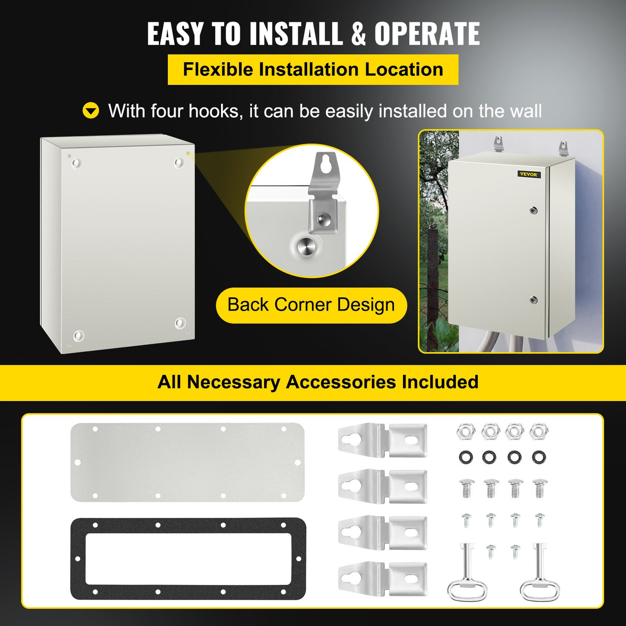 NEMA Steel Enclosure, 24 x 16 x 10'' NEMA 4X Steel Electrical Box, IP66 Waterproof & Dustproof, Outdoor/Indoor Electrical Junction Box, With Mounting Plate
