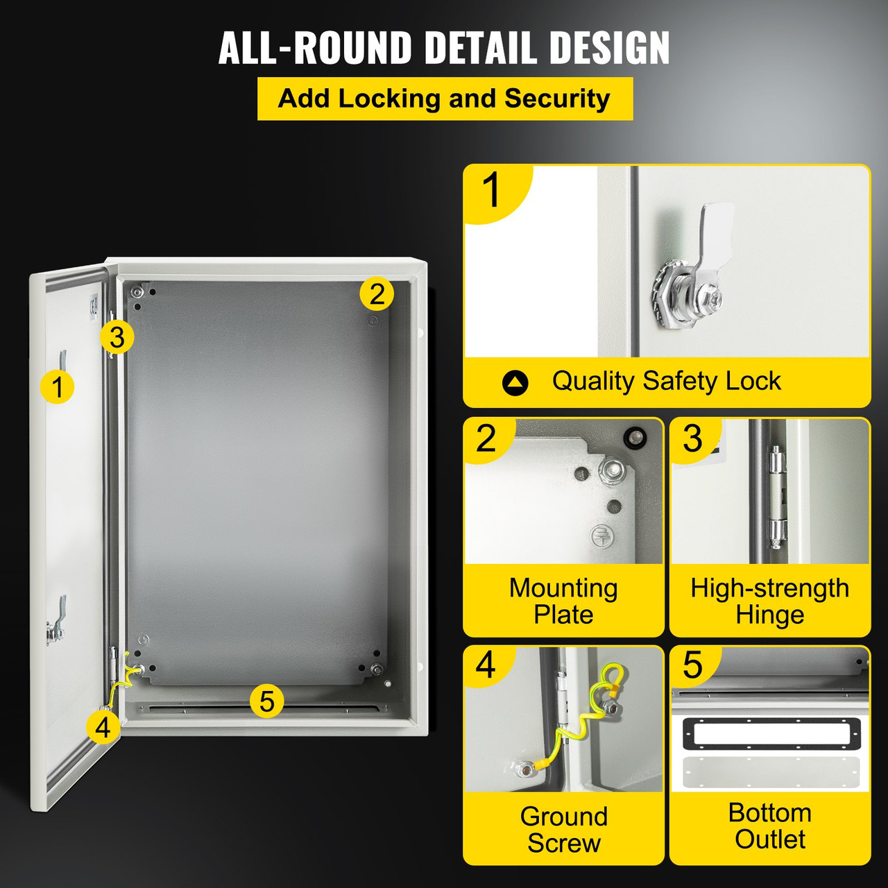 NEMA Steel Enclosure, 24 x 16 x 10'' NEMA 4X Steel Electrical Box, IP66 Waterproof & Dustproof, Outdoor/Indoor Electrical Junction Box, With Mounting Plate