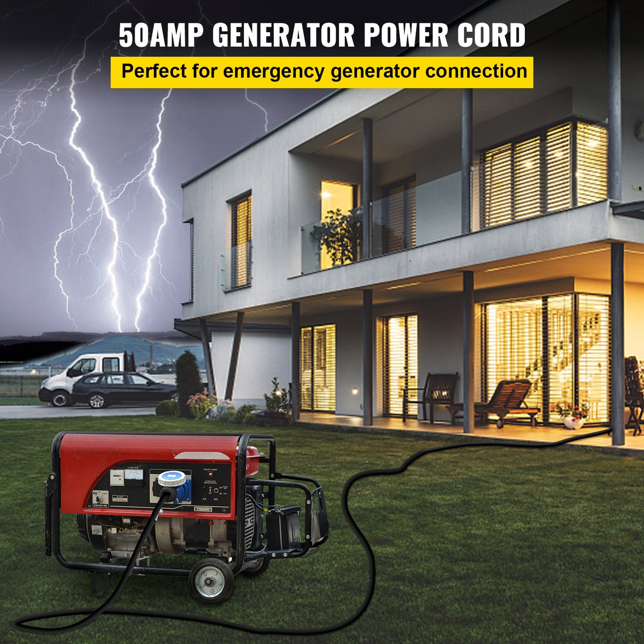 Heavy Duty 25 ft 50 Amp RV Extension Cord Power Supply Cable w/Molded Connector&Handles 125 / 250V