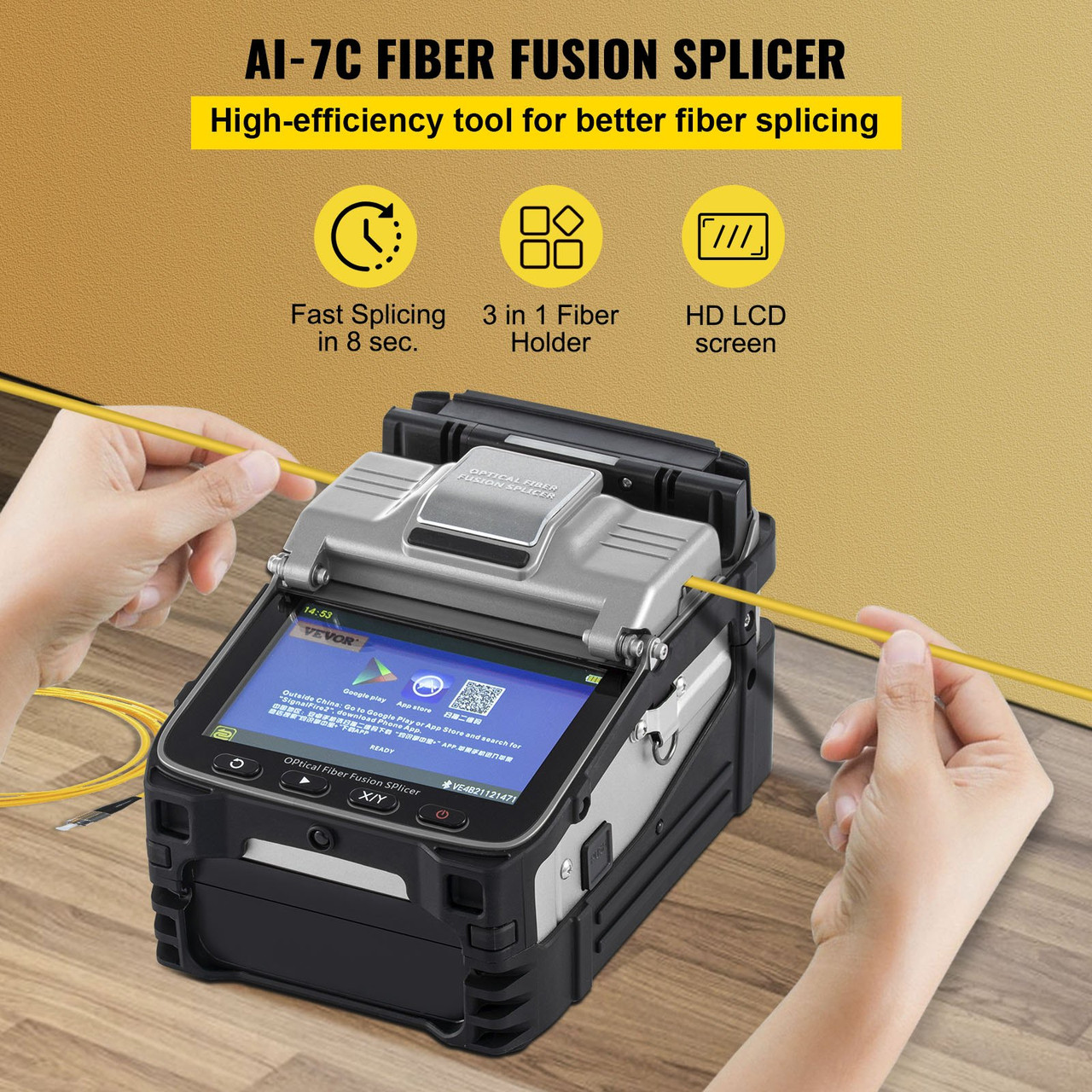 AI-7C Fusion Splicer Kit Fiber Optic Splicing Machine 5" Screen w/ Cleaver