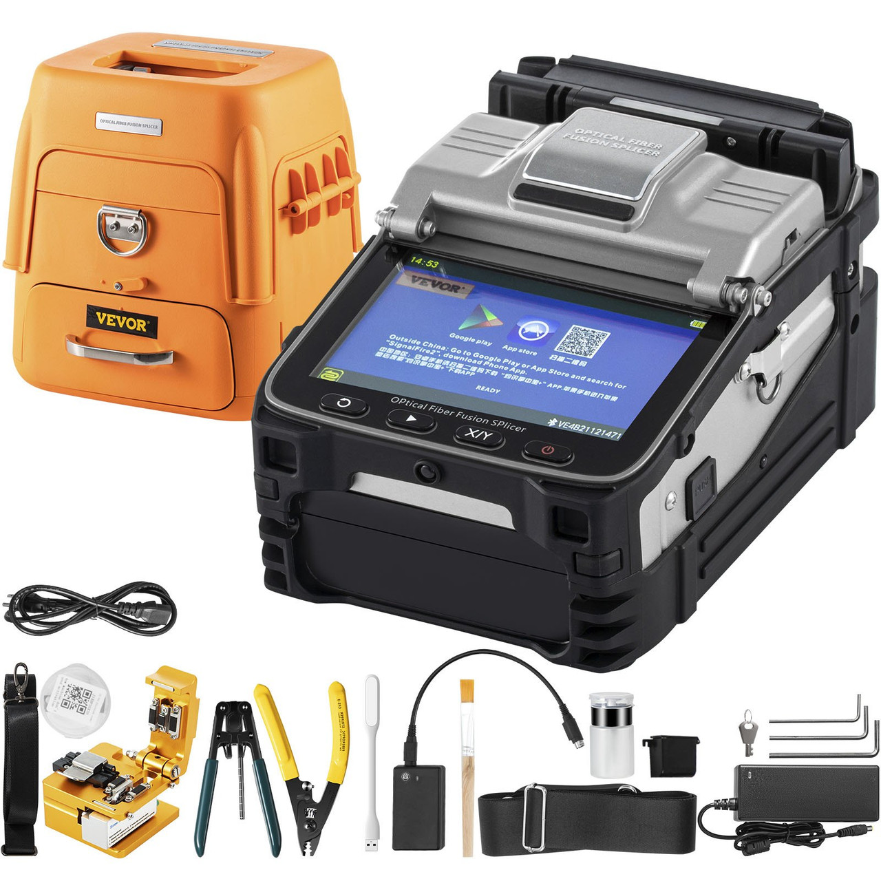 AI-7C Fusion Splicer Kit Fiber Optic Splicing Machine 5" Screen w/ Cleaver