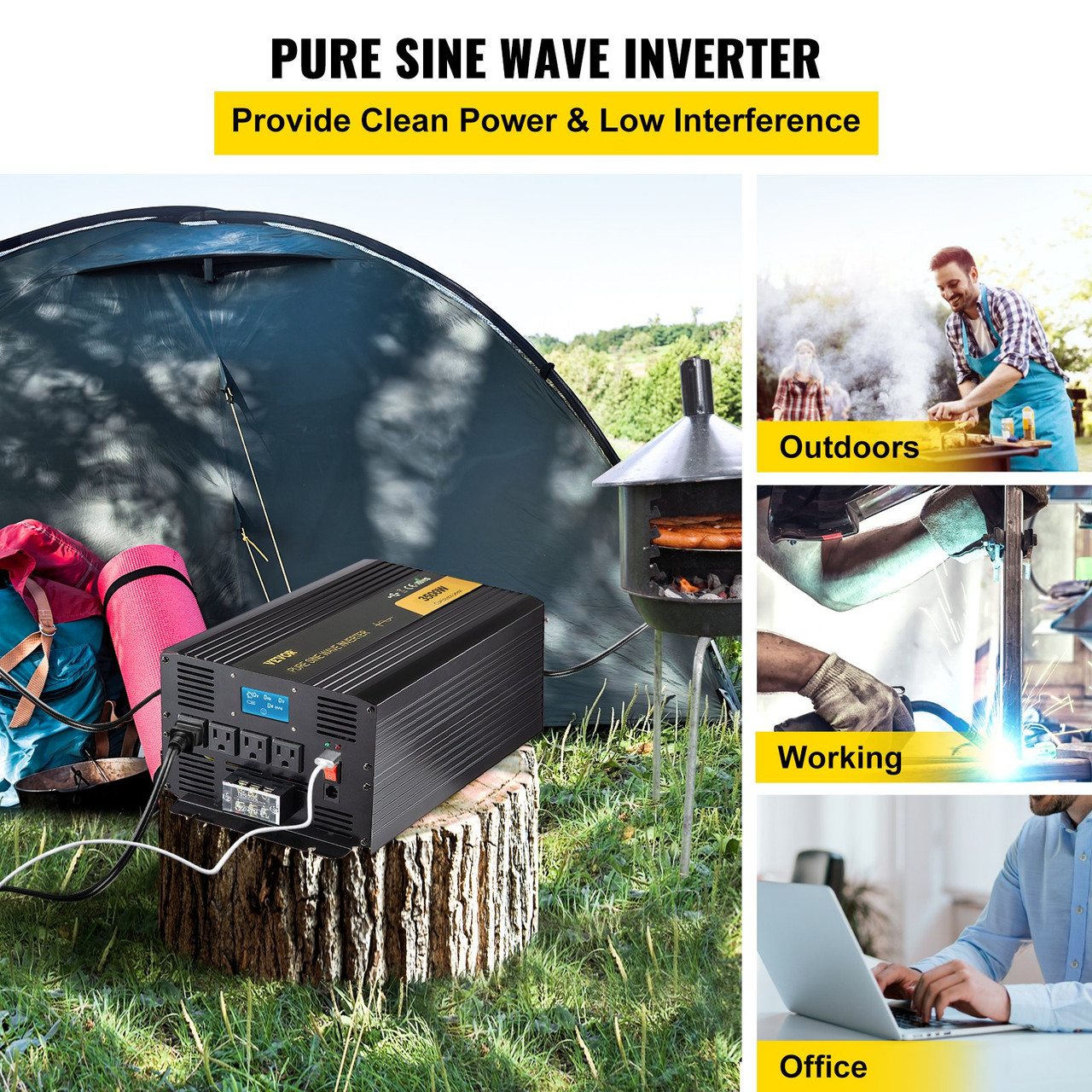 Pure Sine Wave Inverter, 3500 Watt Power Inverter, DC 24V to AC 120V Car Inverter, with USB Port, LCD Display, and Remote Controller Power Converter, for RV Truck Car Solar System Travel Camping