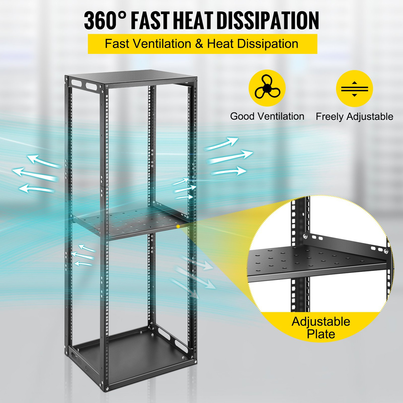 Server Rack, 28U Open Frame Rack, 4-Post IT Server Network Relay Rack, 19 Inch Server/Audio Network Equipment Rack Cold Rolled Steel, Heavy Duty Threaded Rack, Holds Network Servers & AV Gear