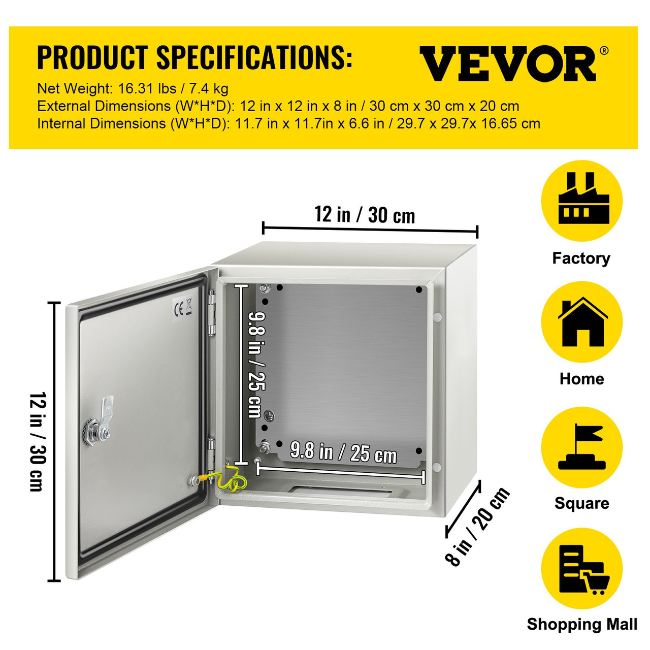 Steel Electrical Box Electrical Enclosure Box 12x12x8'' Carbon Steel IP65