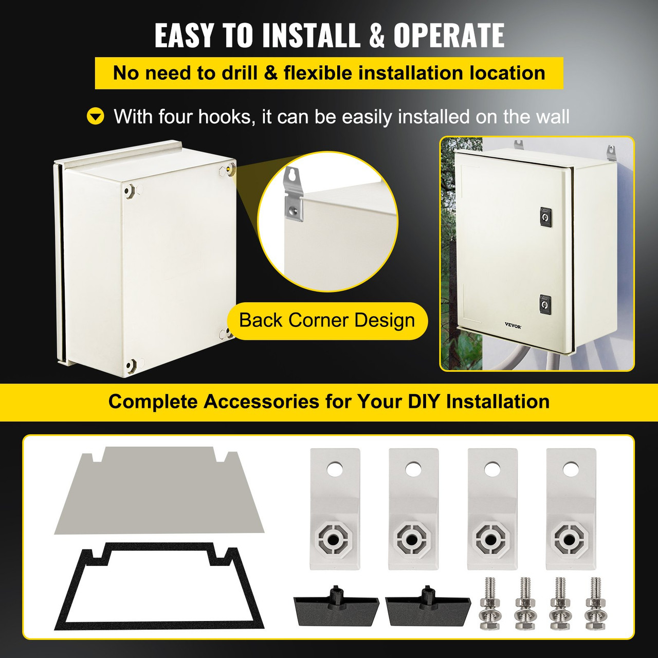 NEMA Steel Enclosure, 16 x 12 x 8'' NEMA 4X Fiberglass Electrical Box, IP66 Waterproof & Dustproof, Outdoor/Indoor Electrical Junction Box, with Mounting Plate(40 x 30 x 20 cm)