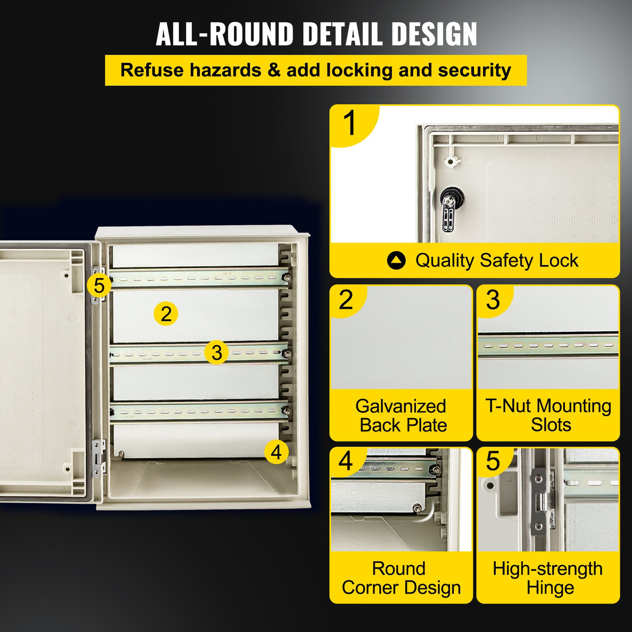 NEMA Steel Enclosure, 16 x 12 x 8'' NEMA 4X Fiberglass Electrical Box, IP66  Waterproof 