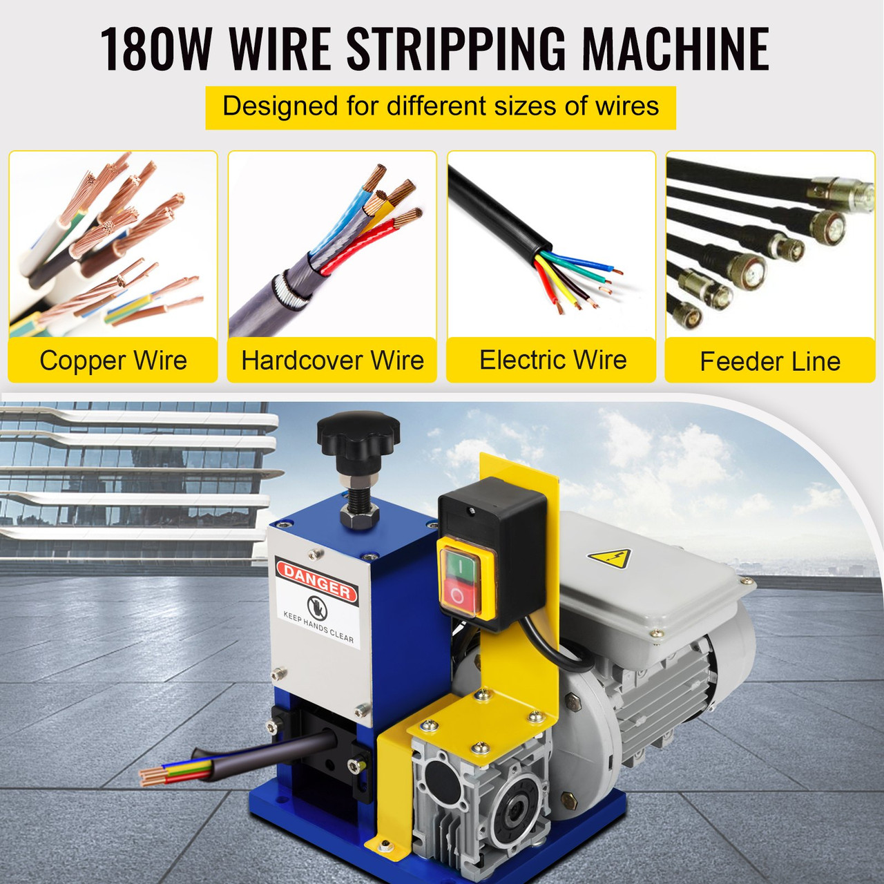 VEVOR Automatic Electric Wire Stripping Machine 0.05 inch-0.98 inch, Portable Dark Blue Wire Stripper, Wire Stripping Machine Tool for Scrap Copper