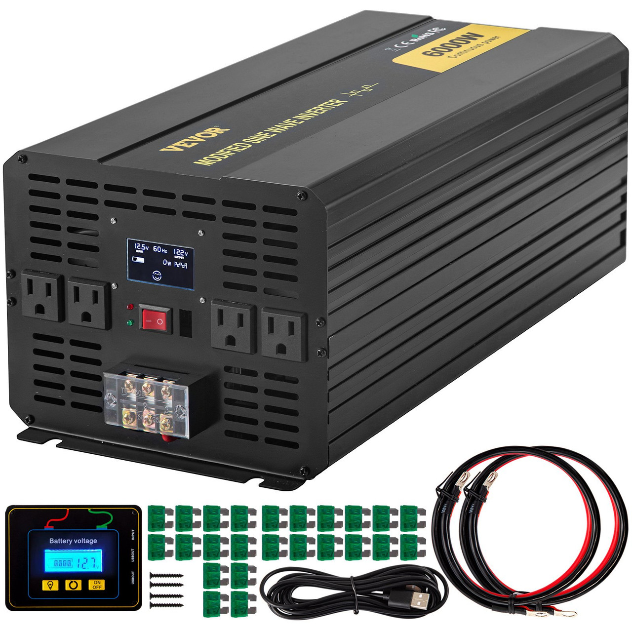 Power Inverter, 6000W 12V to 220V Pure Sine Power Voltage Inverter Transformer Auto Accessory 6000W Car Power Inverter DC 12V To 110V AC with Dual Outlets and USB  Charger, High-Capacity Power Converter for Vehicles Trucks Camping and  Outdoor