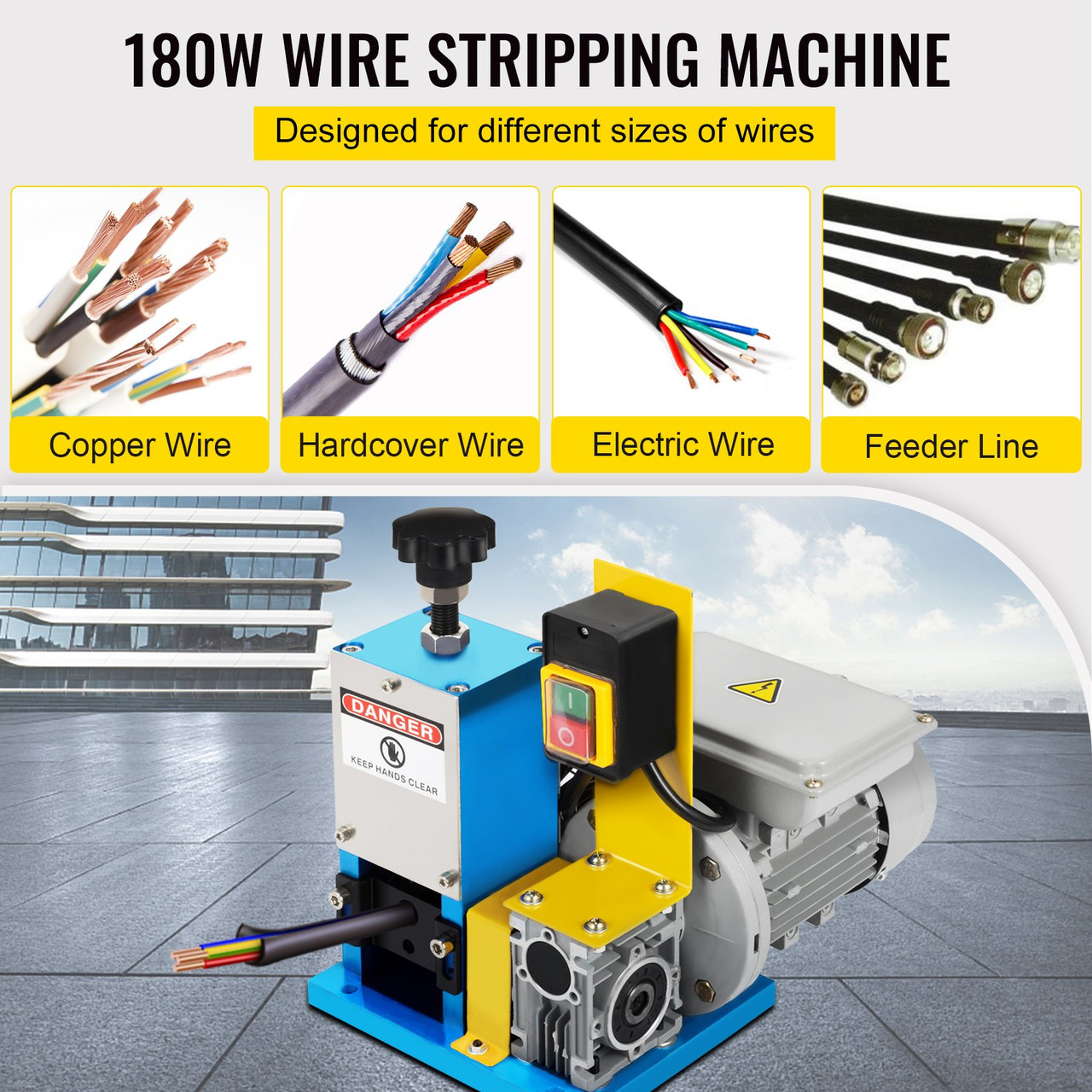 Electric Wire Stripping Machine Portable Powered 1/4HP Cable Stripper Tool
