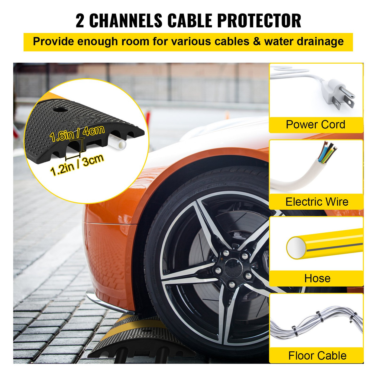 Modular Rubber Traffic Speed Bump 2 Channel Cable Protector Ramp