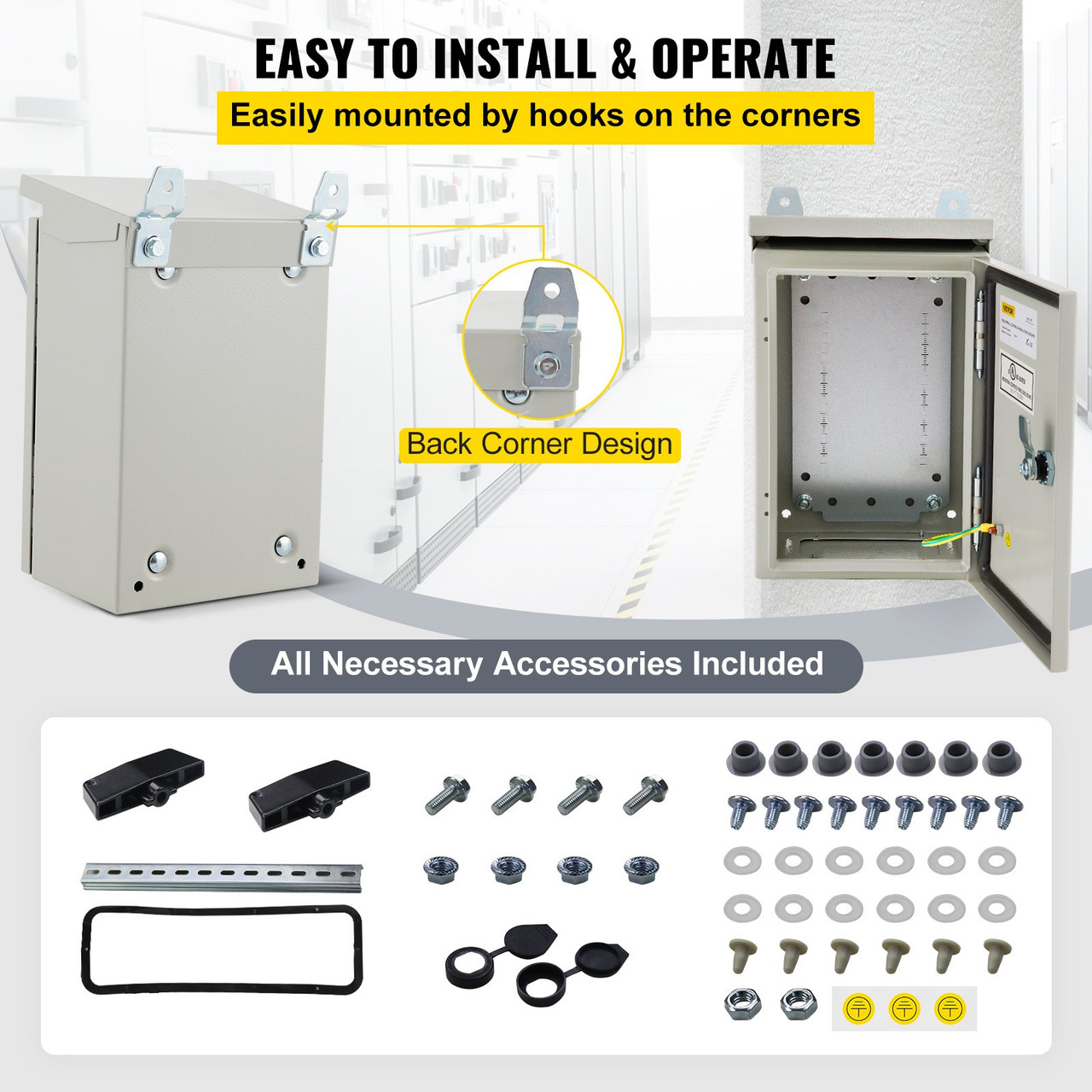 Electrical Steel Enclosure Box NEMA 4 Outdoor Enclosure 16 x 12 x 8'' UL