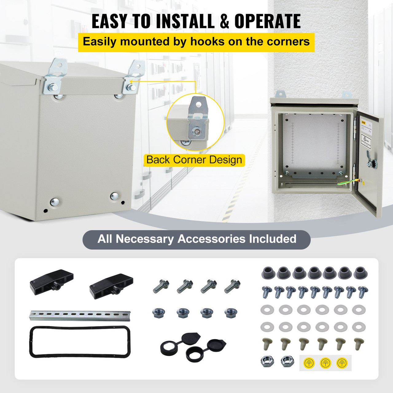 Electrical Steel Enclosure Box NEMA 4 Outdoor Enclosure 16 x 16 x 8'' UL