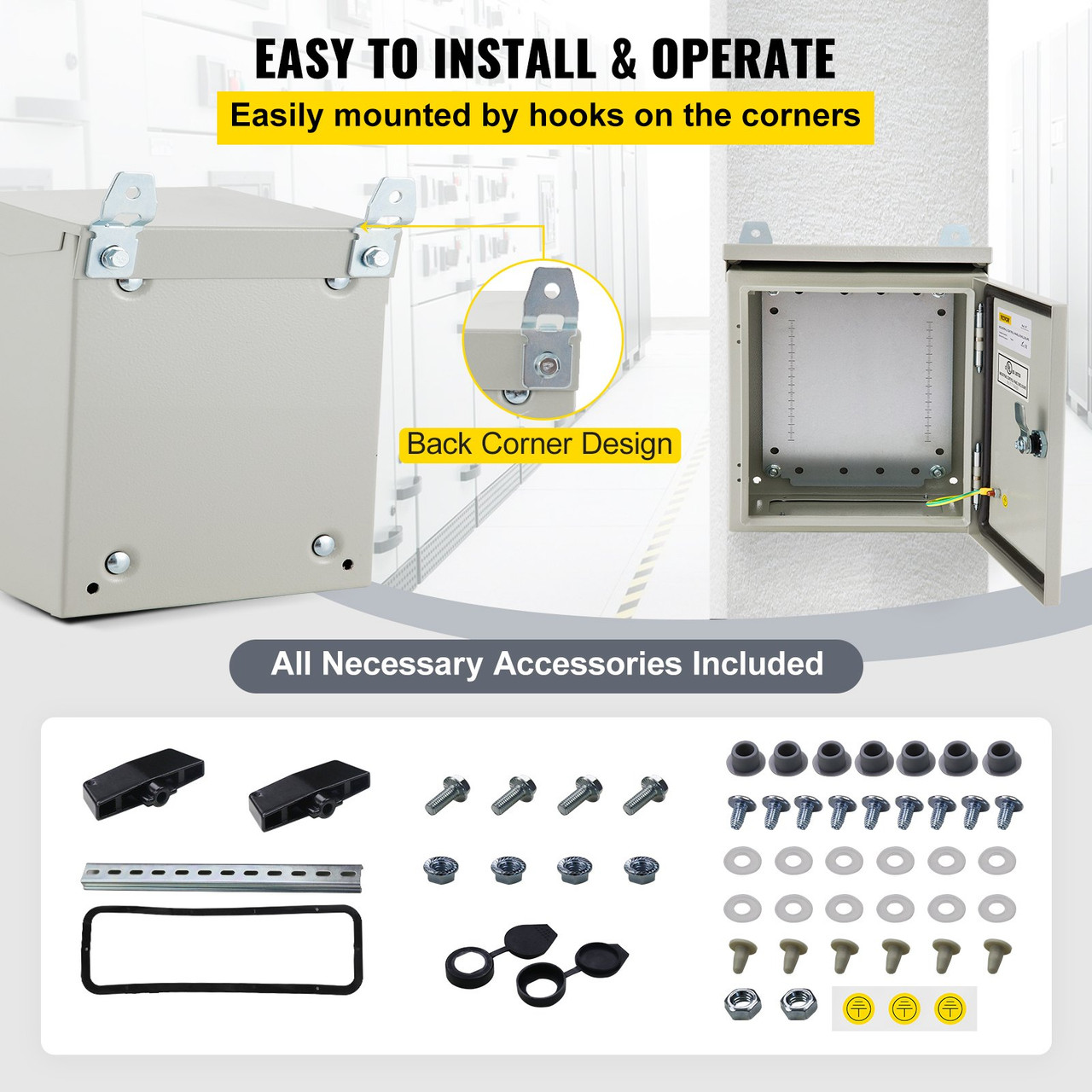 Electrical Steel Enclosure Box NEMA 4 Outdoor Enclosure 16 x 16 x 6'' UL