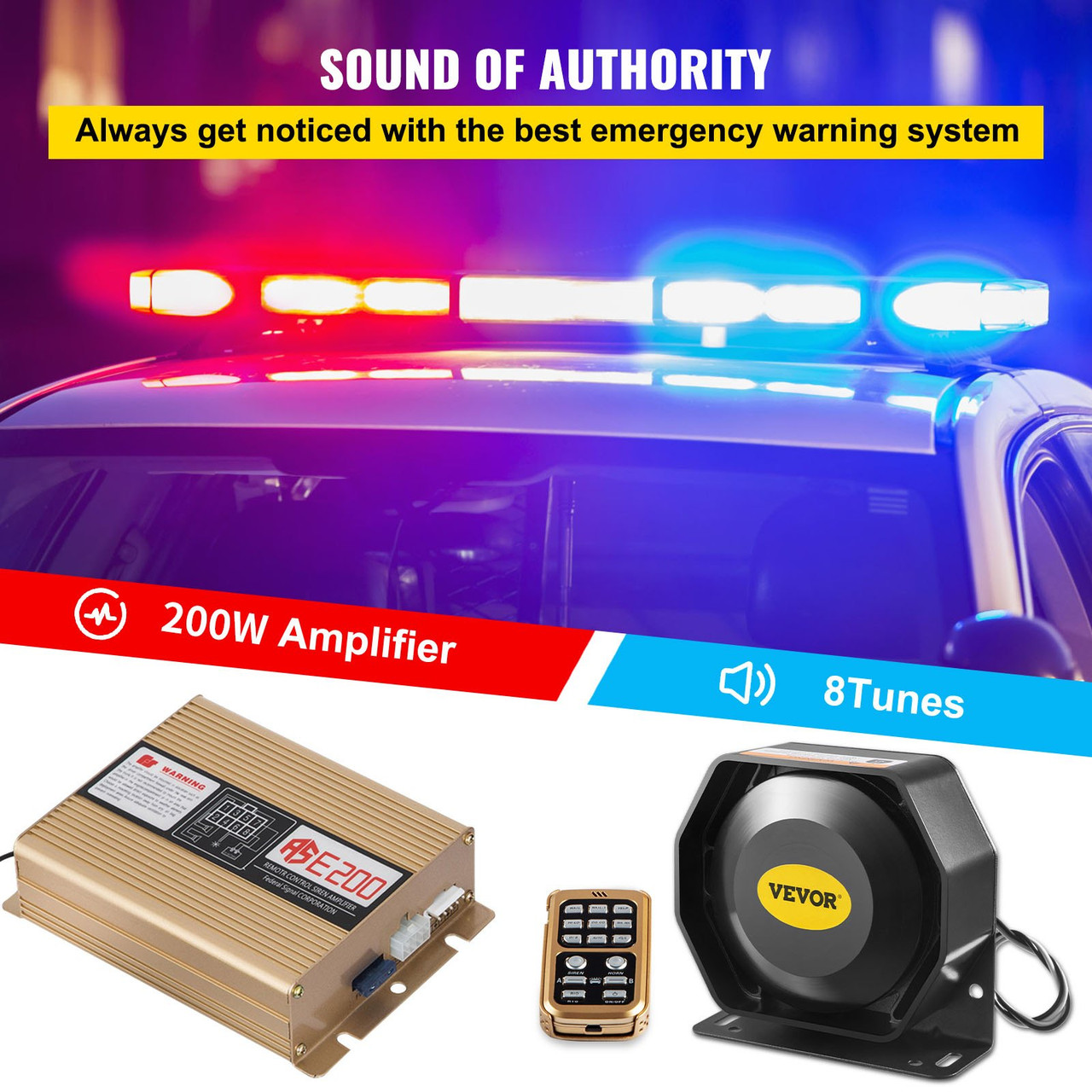 400W 8 Sound Loud Car Warning Alarm Fire Horn PA Speaker MIC System