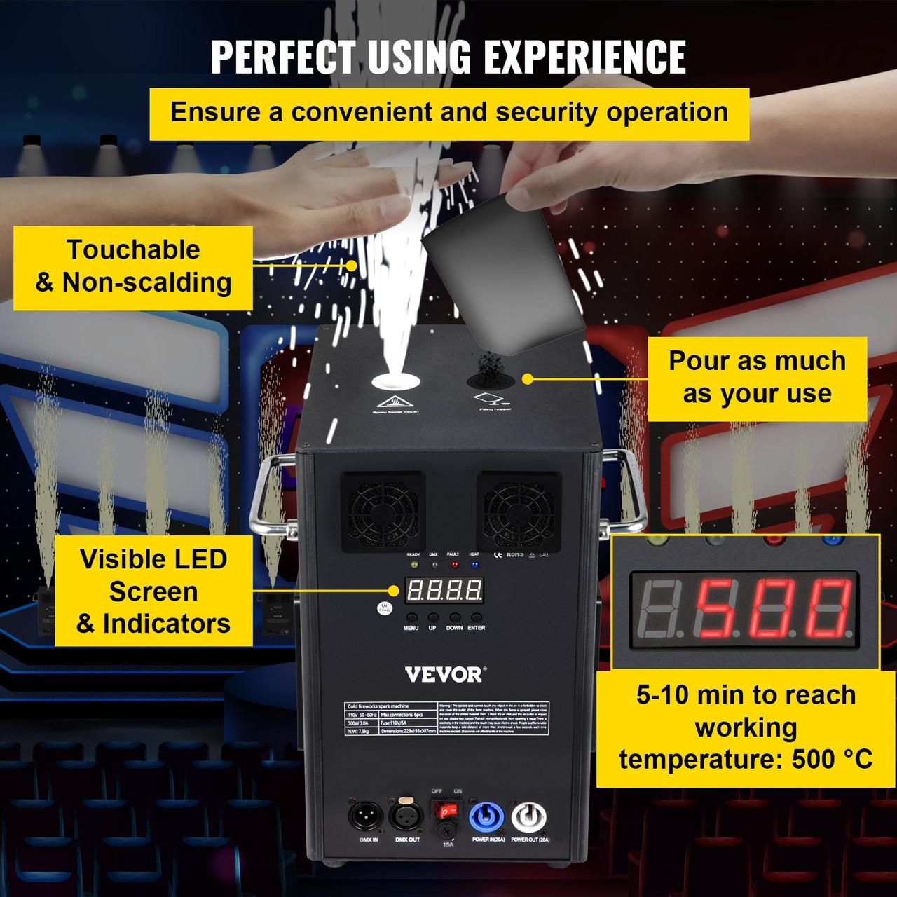 Large Stage Equipment Special Effect Machine, 500W Stage Lighting Effect Machine with Wireless Remote Control, Smart DMX Control Stage Equipment Showing Machine for Wedding, Musical Show, DJ