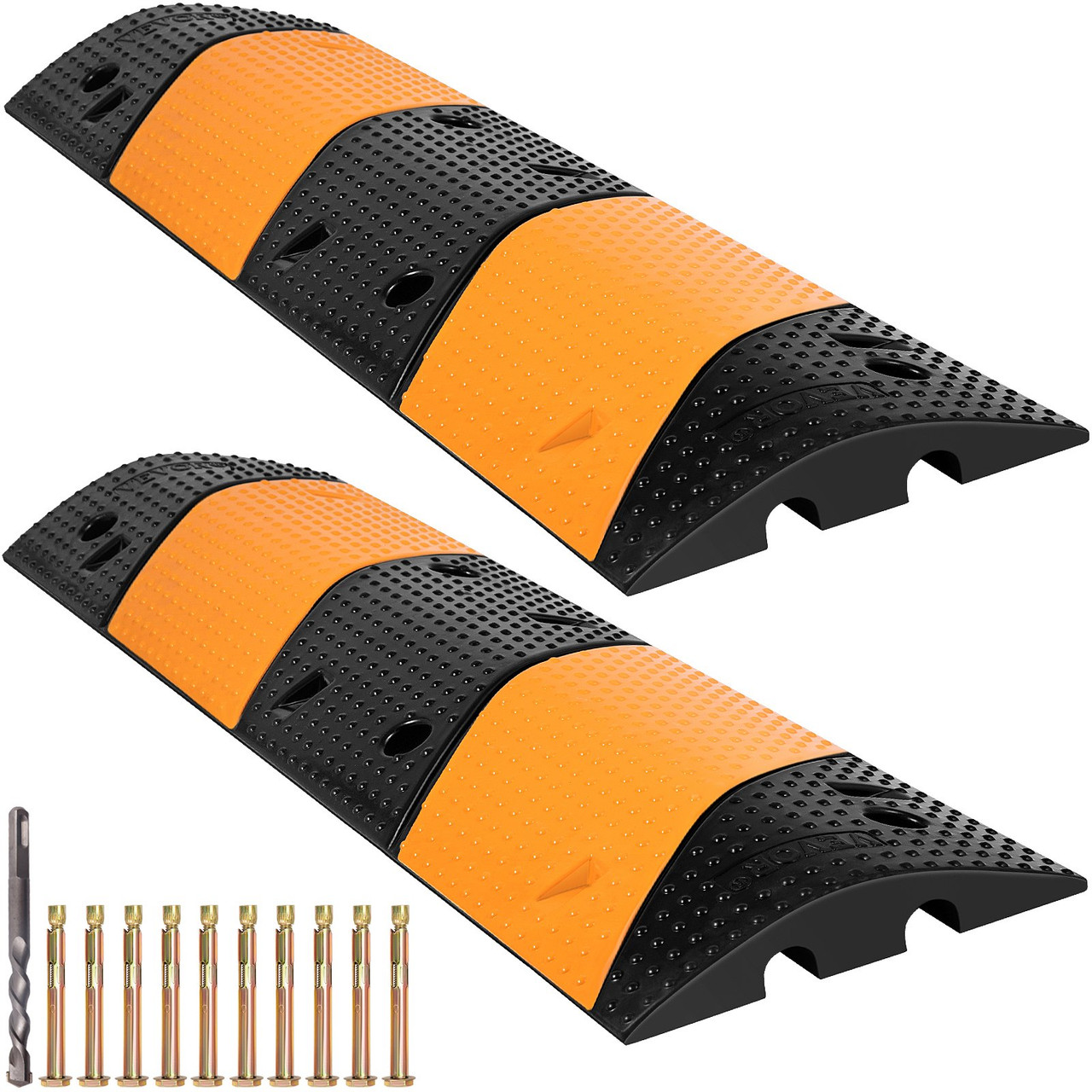 Rubber Speed Bump, 2 Pack 2 Channel Speed Bump Hump, 42" Long Modular Speed Bump Rated 22000 LBS Load Capacity, 40.2 x 11.8 x 2.4 inch Garage Speed Bump for Asphalt Concrete Gravel Driveway