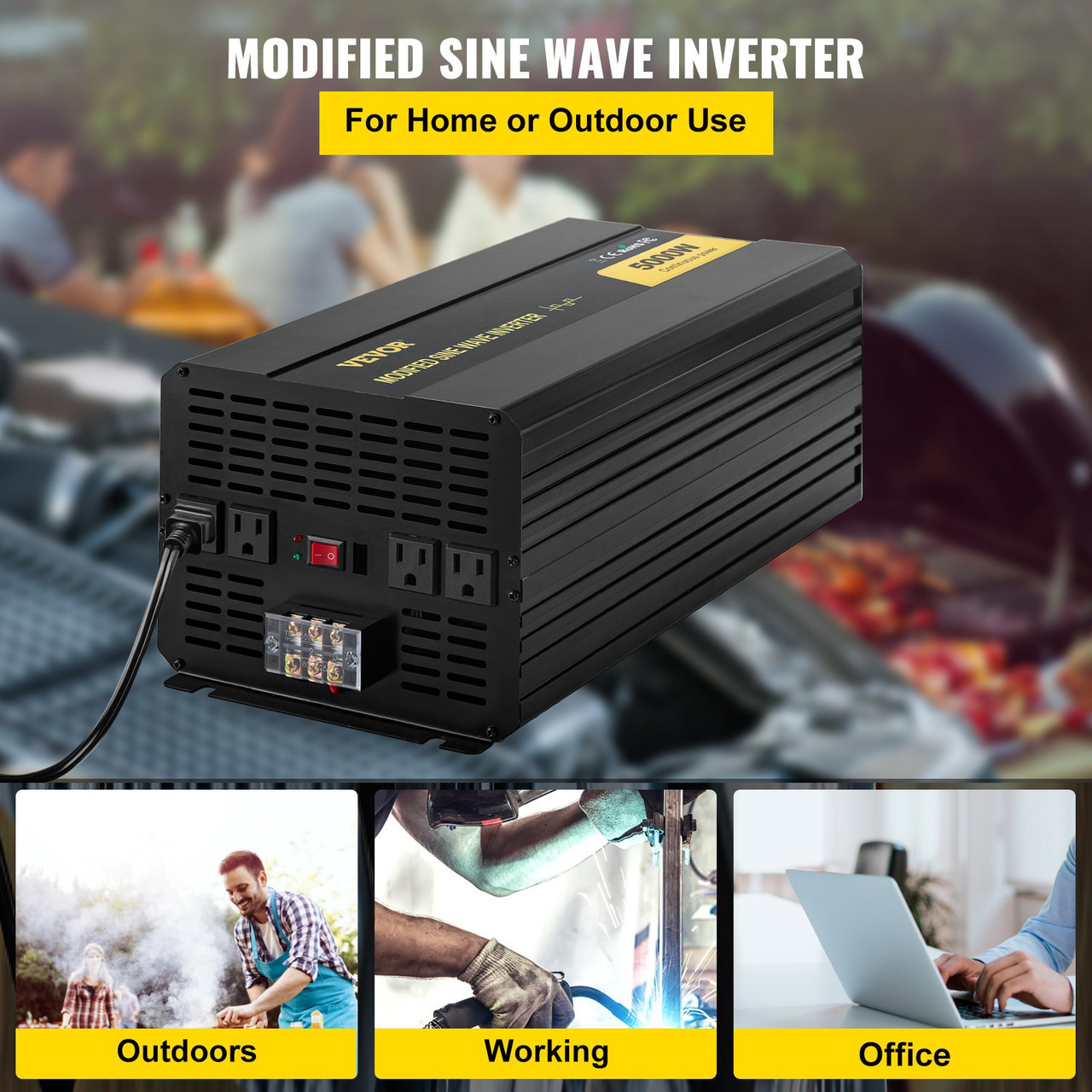 Power Inverter, 5000W Modified Sine Wave Inverter, DC 24V to AC 120V Car Converter, with LCD Remote Controller, LED Indicator, AC Outlets Inverter for Truck RV Car Boat Travel Camping Emergency