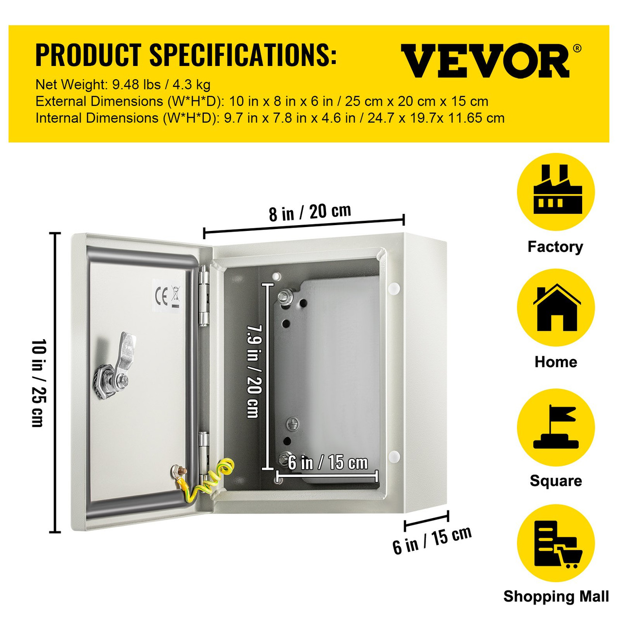 NEMA Steel Enclosure, 10 x 8 x 6'' NEMA 4X Steel Electrical Box, IP66 Waterproof & Dustproof, Outdoor/Indoor Electrical Junction Box, With Mounting Plate