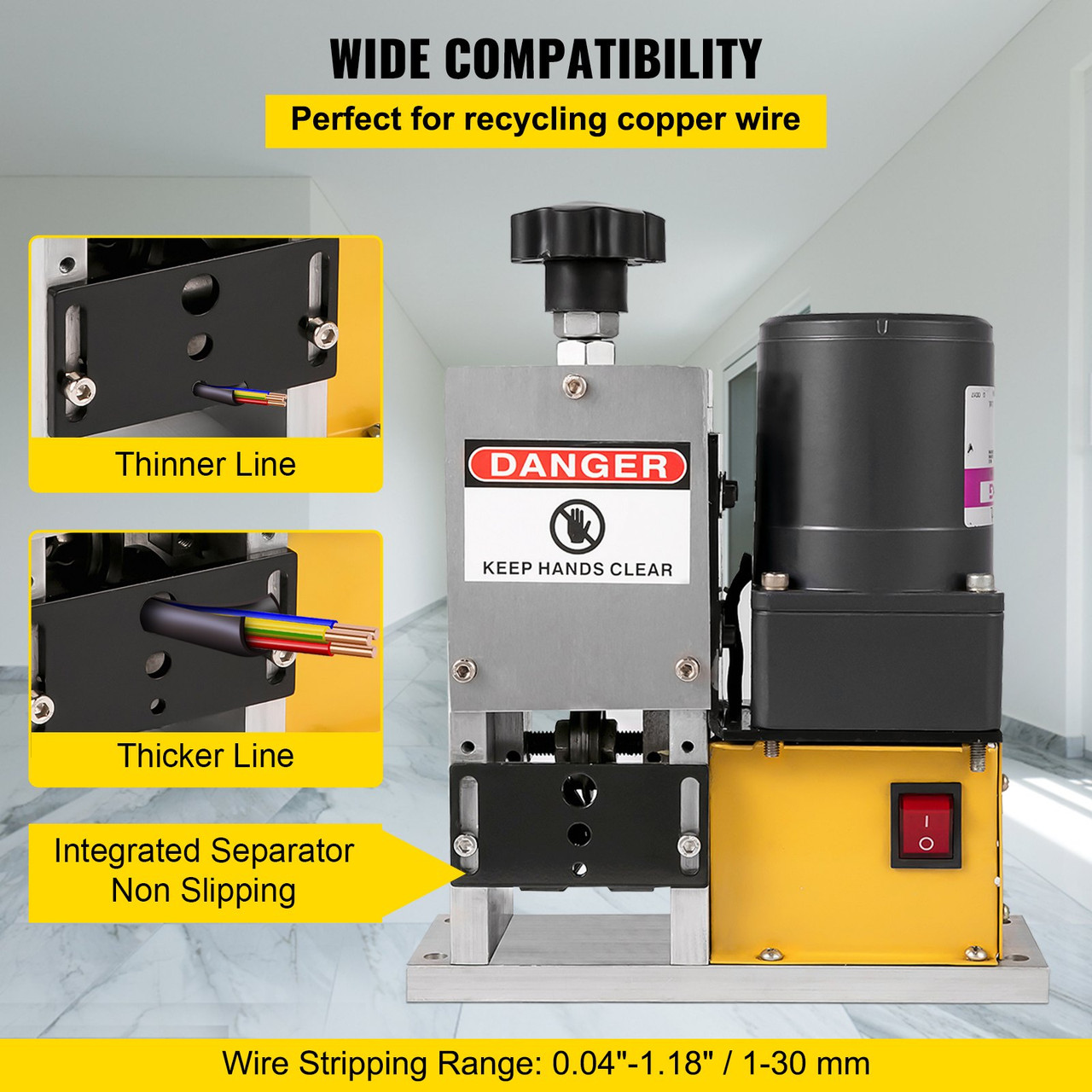 Cable Wire Stripping Machine 0.04"-1.18", Portable Scrap Cable Stripper With Gear Motor, Electric Wire Stripping Machine Compact Aluminum Alloy Structure, Automatic Wire Stripper with a Blade