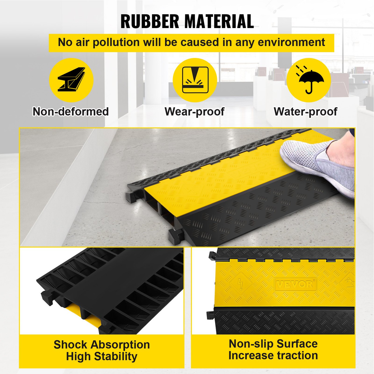 2-channel Cable Protectors Ramps Rubber Cable 22000lbs Axle Capacity Protective