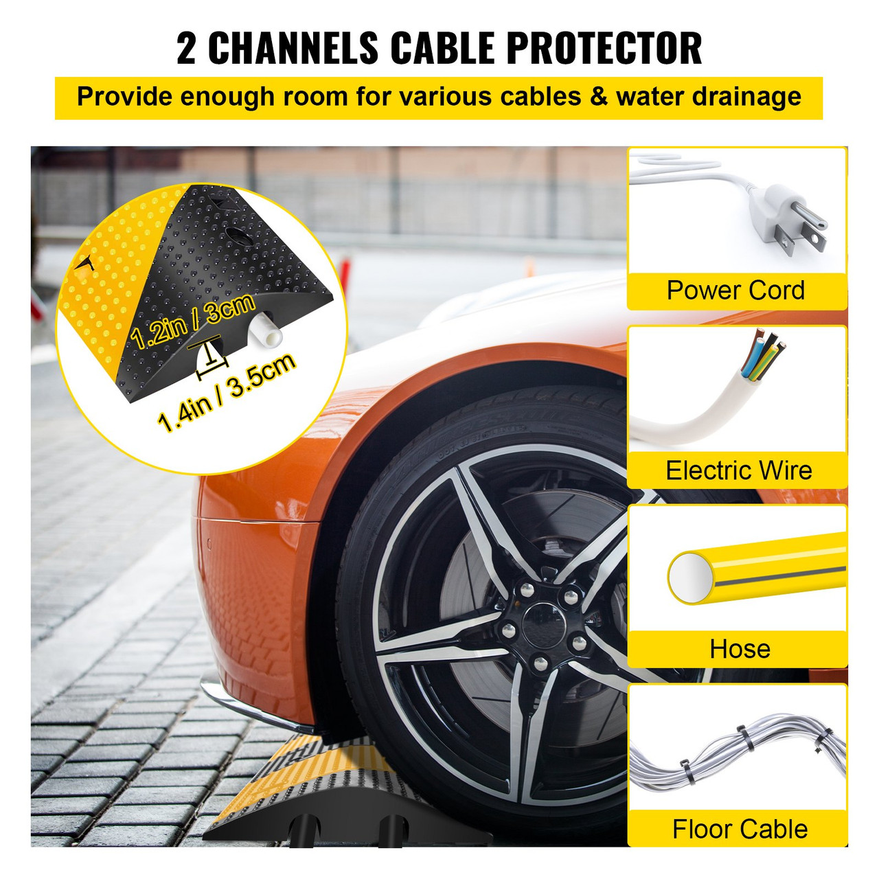 2 Channel Rubber Speed Bump Electric Modular Rubber Traffic Driveway Curb Ramp