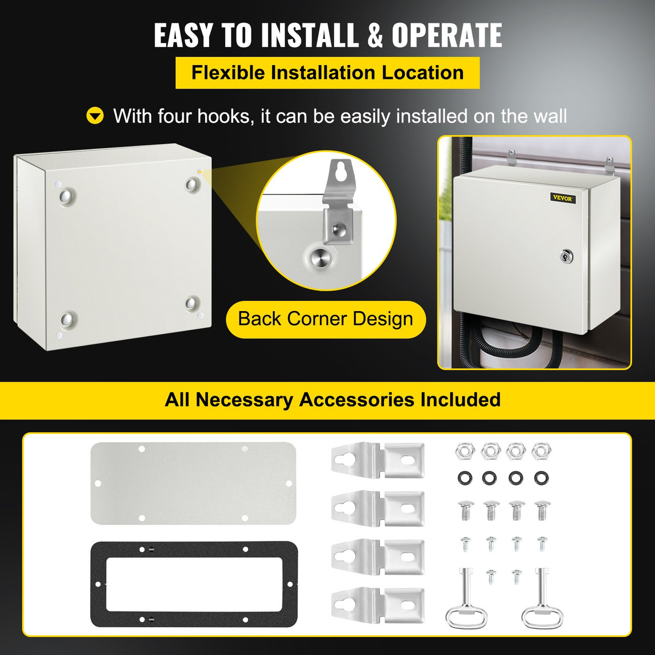 NEMA Steel Enclosure, 12 x 12 x 6'' NEMA 4X Steel Electrical Box, IP66 Waterproof & Dustproof, Outdoor/Indoor Electrical Junction Box, with Mounting Plate