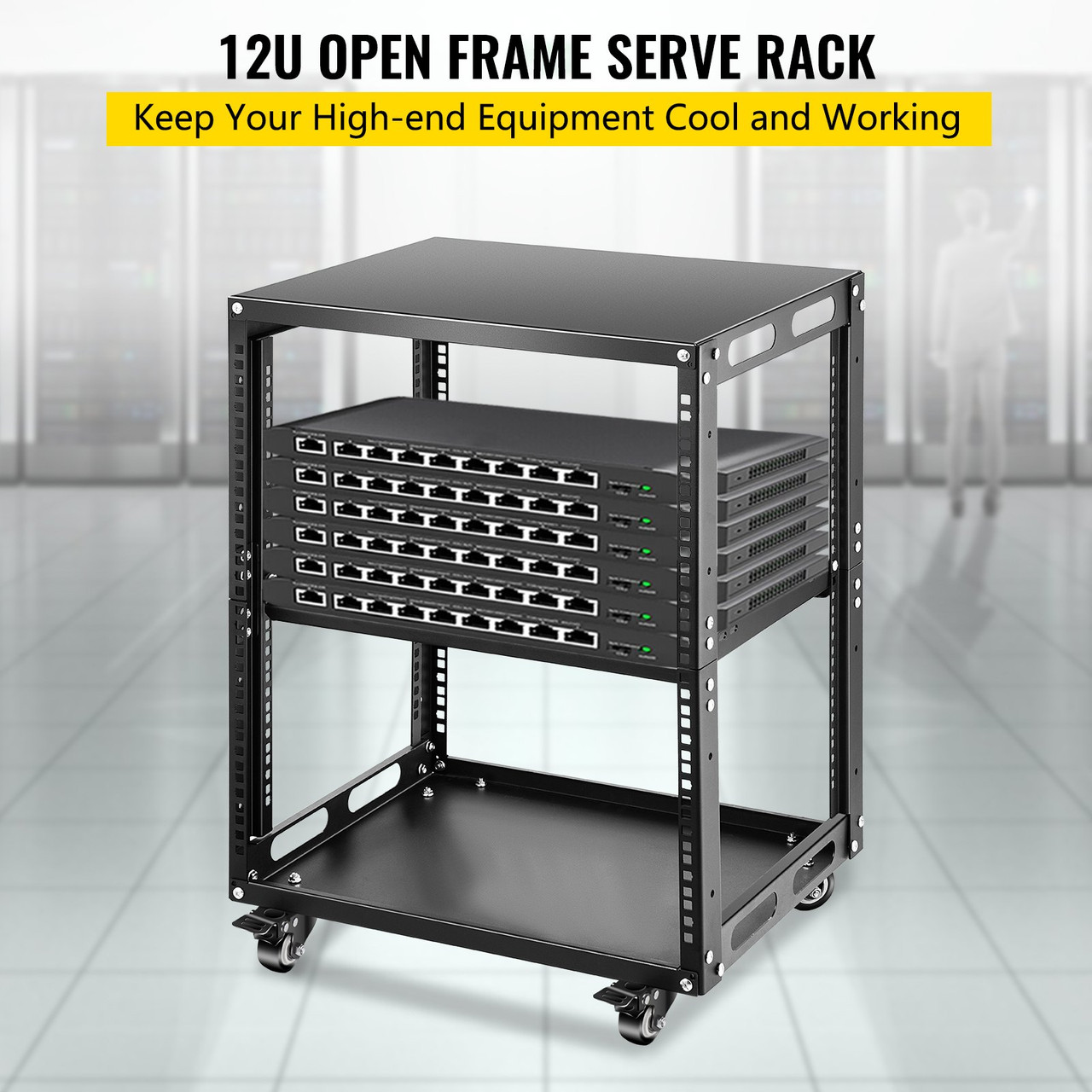 Server Rack, 12U Open Frame Rack, 4-Post IT Server Network Relay Rack ...