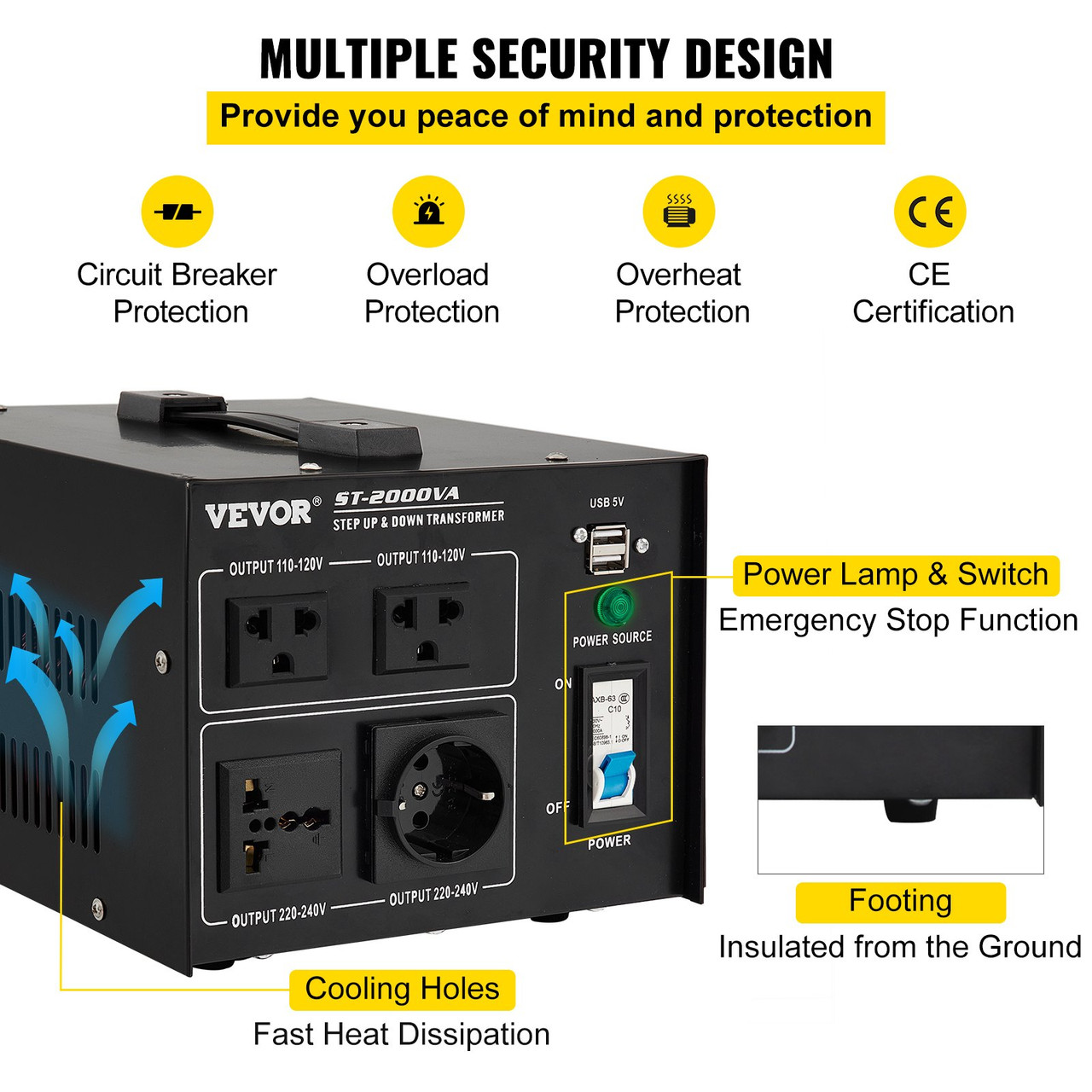 Step Up Down Transformer Voltage Converter 1600W 240V-110V 110V-240V US-UK