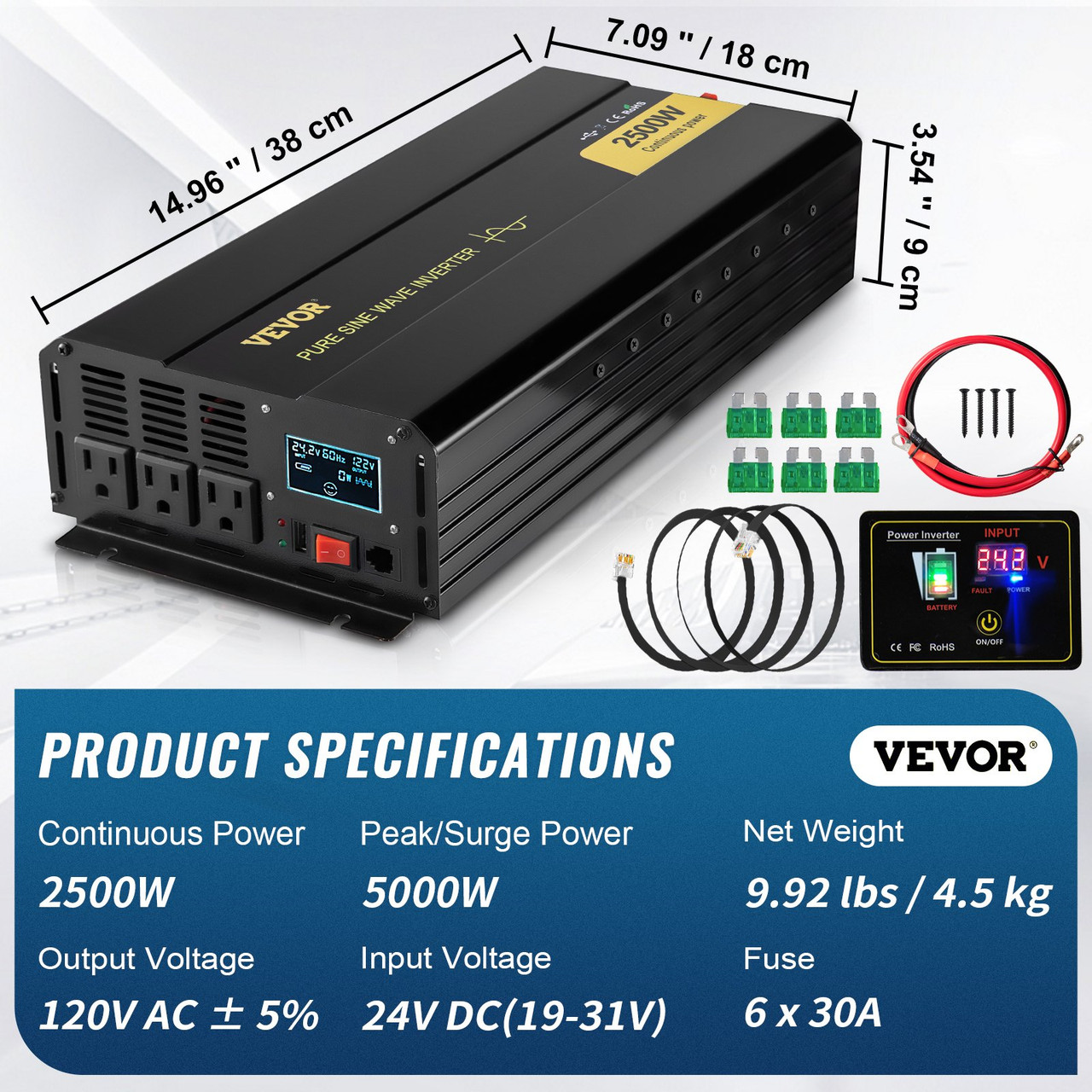 Car Power Inverter 2000W Pure Sine Wave Power Inverter 12V To 110V ...