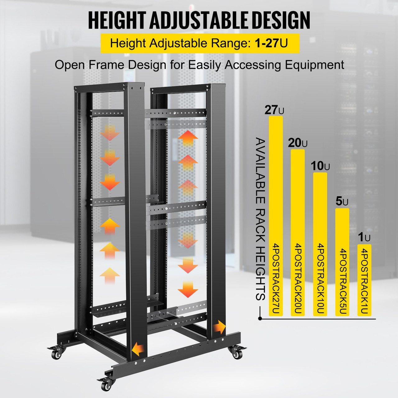 Open Frame Server Rack Network Server Rack 27U 4 Post 19" Steel Relay Rack