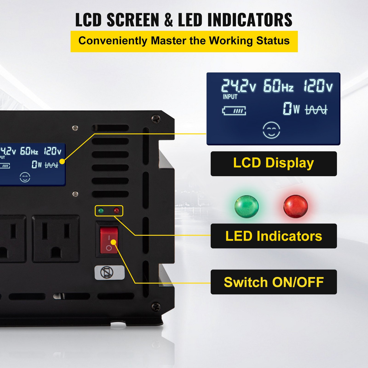 Power Inverter, 1500W Modified Sine Wave Inverter, DC 24V to AC 120V Car Converter, with LCD Display, Remote Controller, LED Indicator, AC Outlets Inverter for Truck RV Car Boat Travel Camping