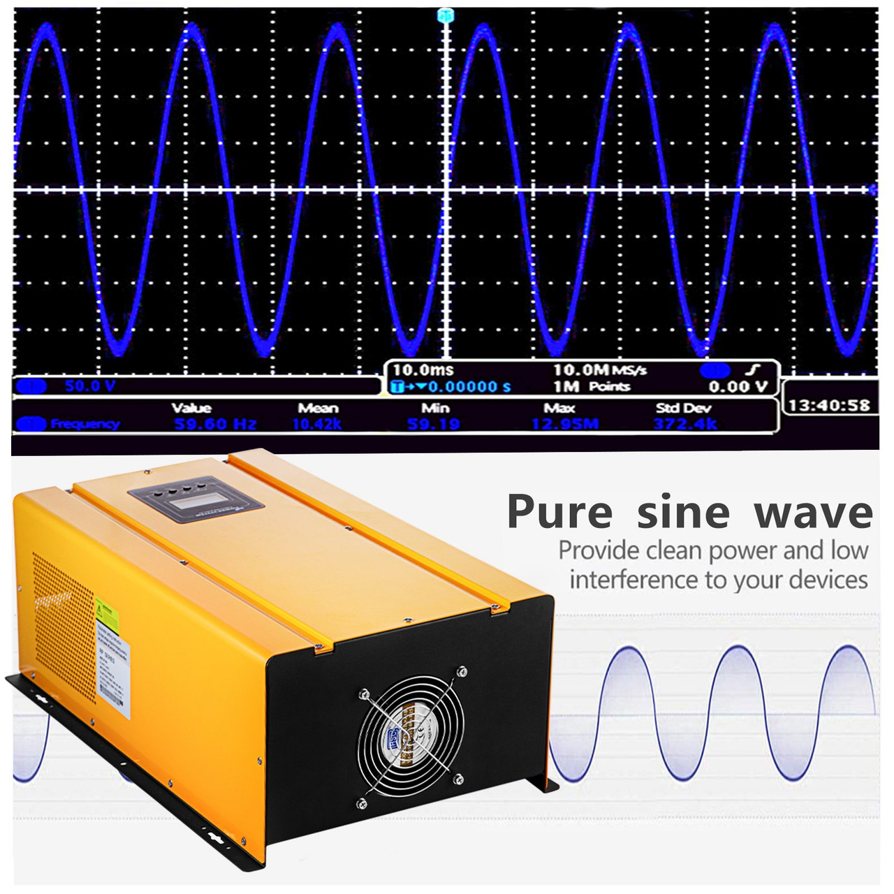 4000w Low Frequency Pure Sine Wave Power Inverter W/ Lcd Dc 24v To Ac 120v