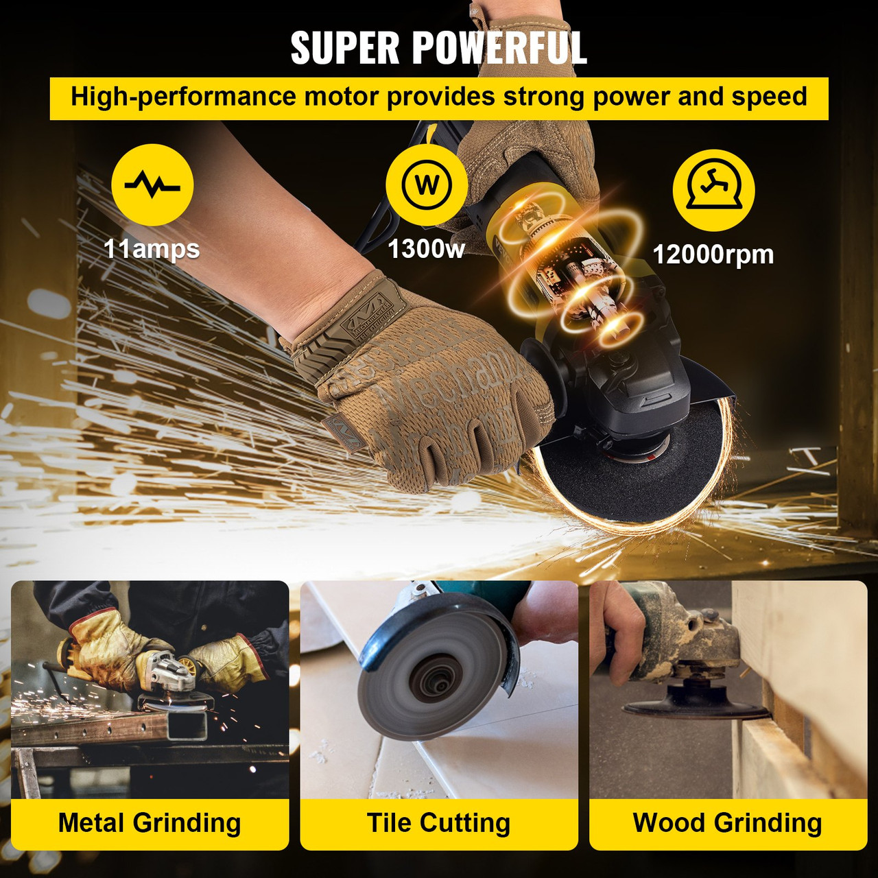 Angle Grinder, 4-1/2 Inch Powerful Grinder Tool 11Amp Power Grinder with Paddle Switch and 360ø Rotational Guard, 12000rpm Power Angle Grinders for Cutting and Grinding Metal, Stone, Wood, etc