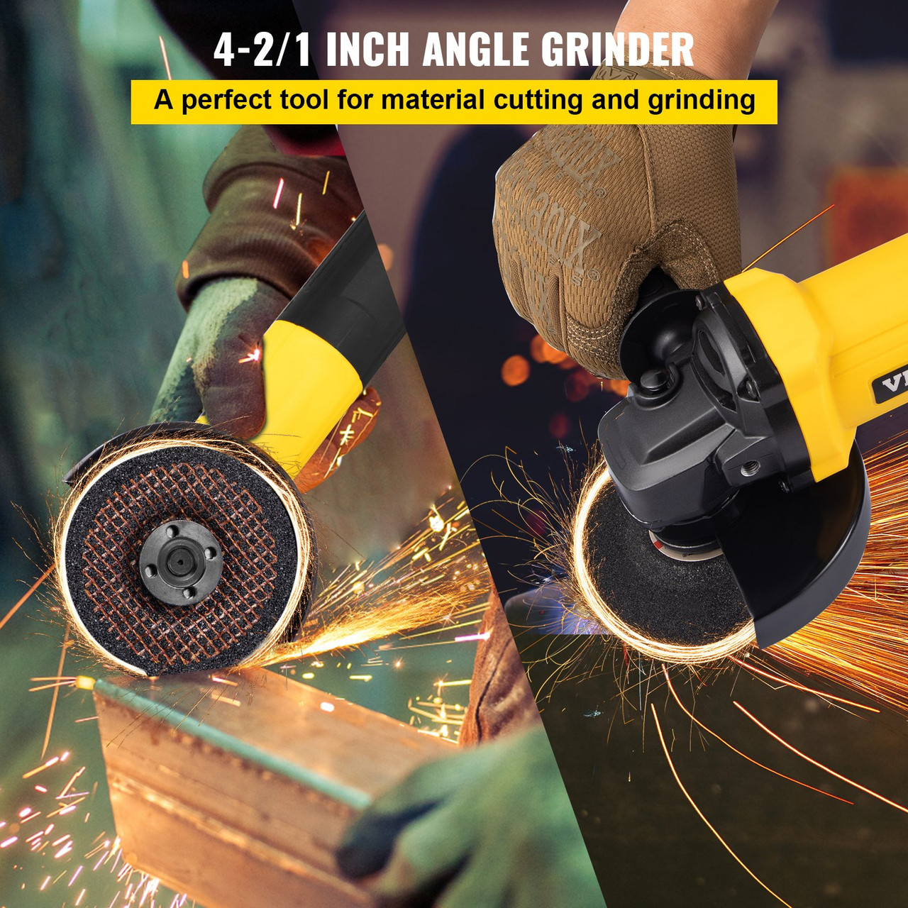 Shall Angle Grinder Tool 7.5Amp 4-1/2 inch, 6-Variable-Speed Grinders Power Tools, Electric Metal Grinder 12000 RPM w/ 2 Safety Guards, Cutting