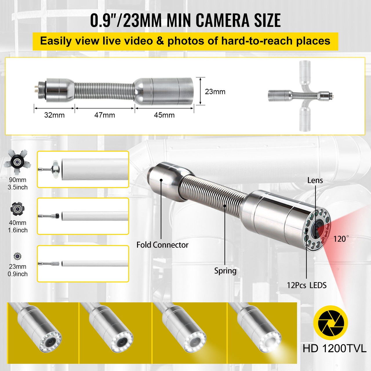 Sewer Camera, 150FT, 9' Screen Pipeline Inspection Camera with DVR Function & 8 GB SD Card, Waterproof IP68 Borescope LED Lights, Industrial Endoscope for Home Wall Duct Drain Pipe Plumbing